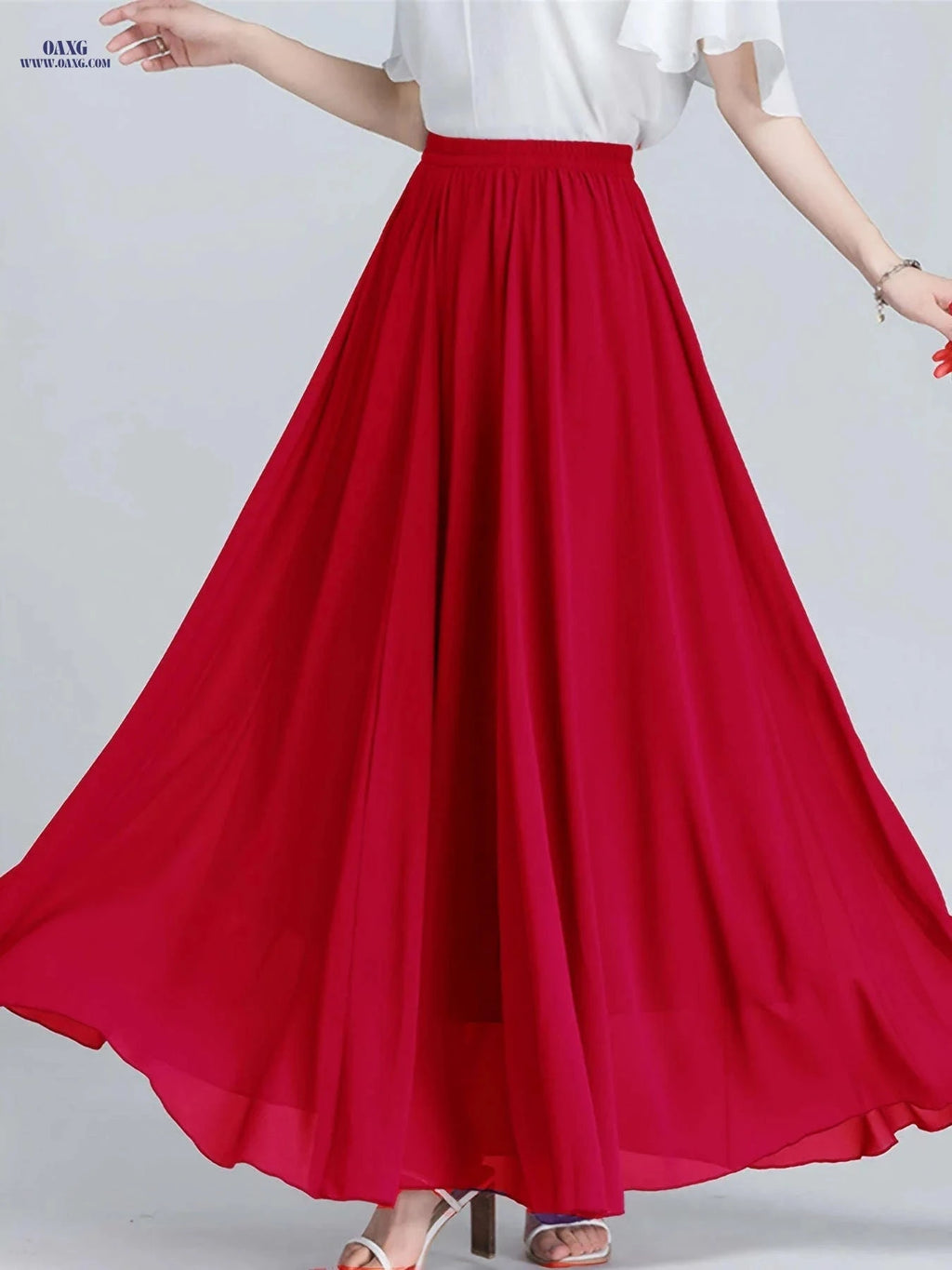Women's Chiffon Skirt - Stretchy High-Waisted Flared A-Line Maxi Dress   OAXG Purple / S
