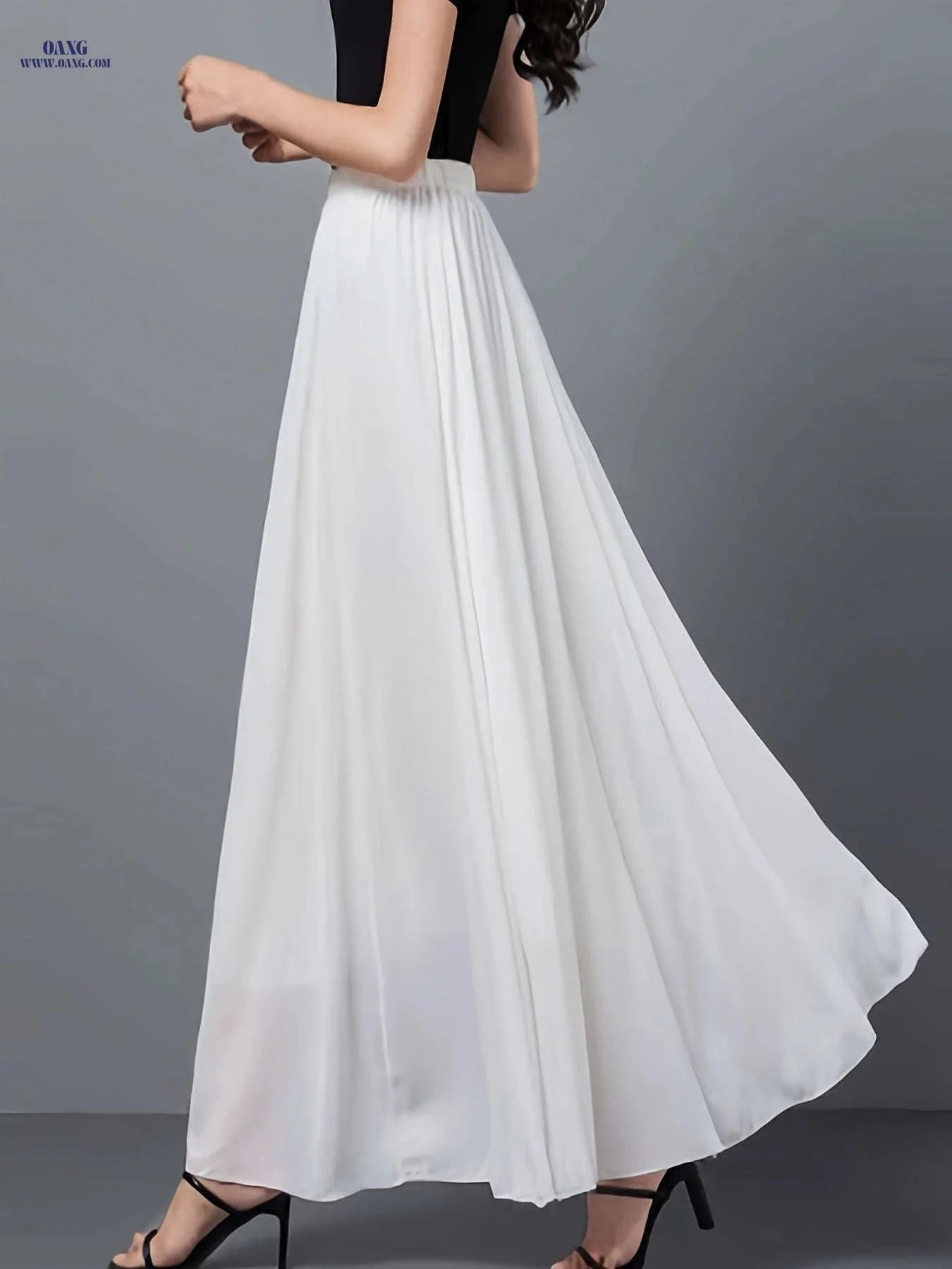 Women's Chiffon Skirt - Stretchy High-Waisted Flared A-Line Maxi Dress   OAXG Purple / S