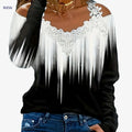 Women's Cold Shoulder Gradient Print T-Shirt - Casual V-neck Style   OAXG Multicolor / S