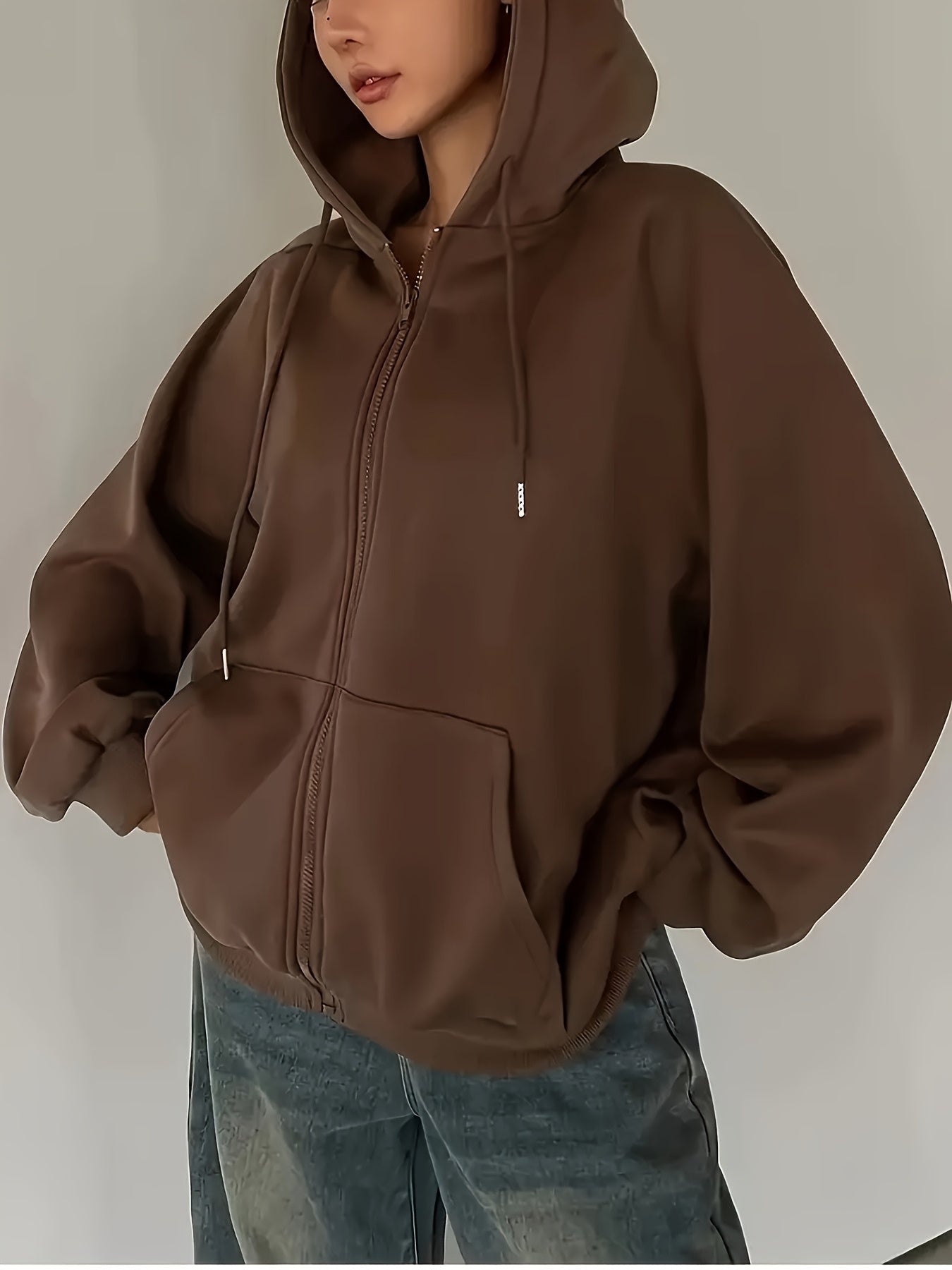 Women'S Comfort Fleece Lined Hoodie - Solid Color Long Sleeve with Kangaroo Pocket, Autumn And Winter Casual Pullover   OAXG Coffee Brown / S