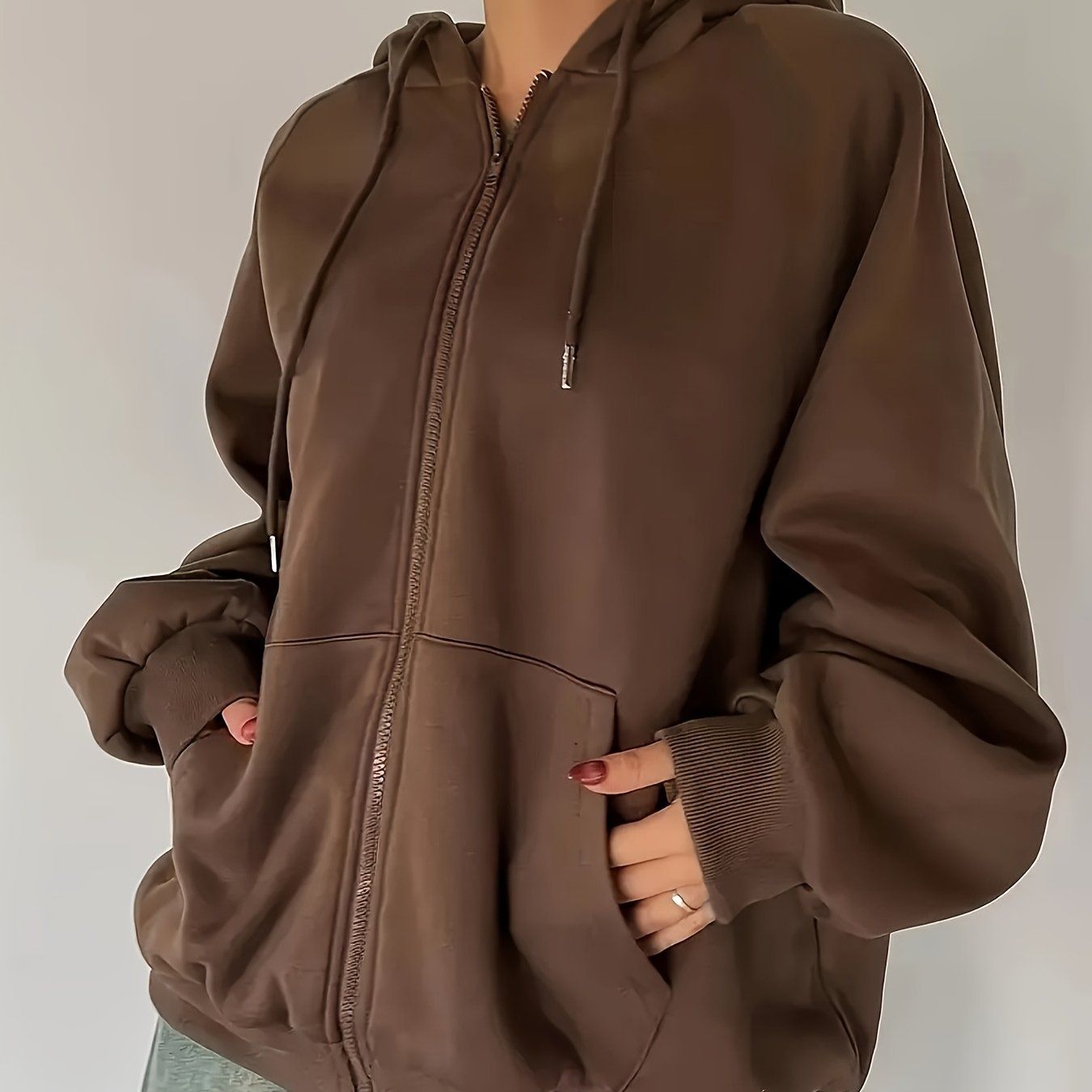 Women'S Comfort Fleece Lined Hoodie - Solid Color Long Sleeve with Kangaroo Pocket, Autumn And Winter Casual Pullover   OAXG Coffee Brown / S