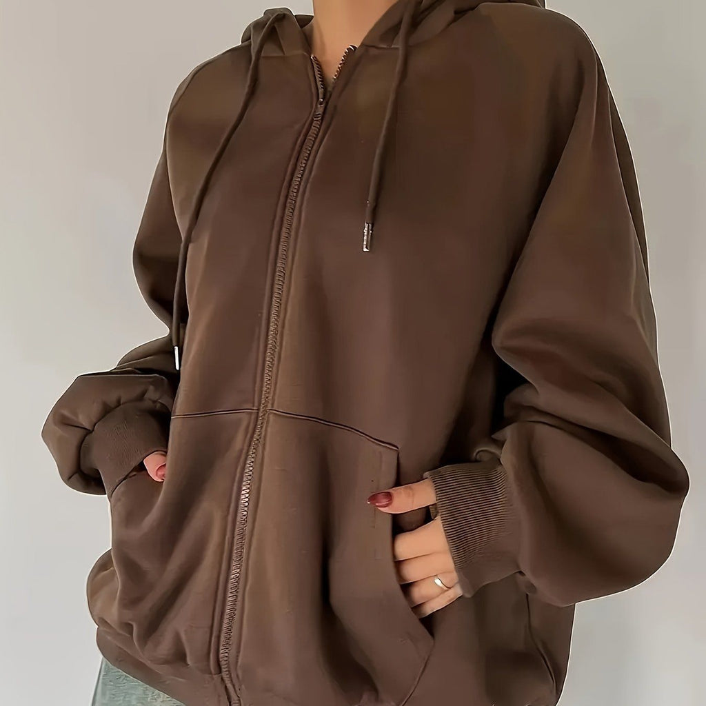 Women'S Comfort Fleece Lined Hoodie - Solid Color Long Sleeve with Kangaroo Pocket, Autumn And Winter Casual Pullover   OAXG Coffee Brown / S