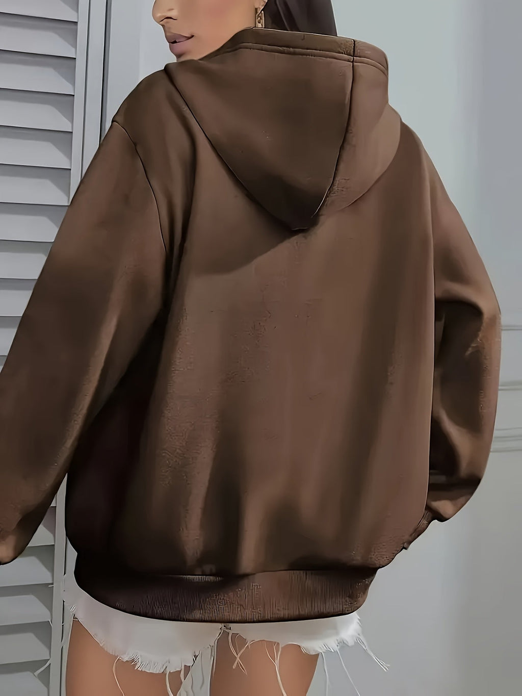 Women'S Comfort Fleece Lined Hoodie - Solid Color Long Sleeve with Kangaroo Pocket, Autumn And Winter Casual Pullover   OAXG Coffee Brown / S