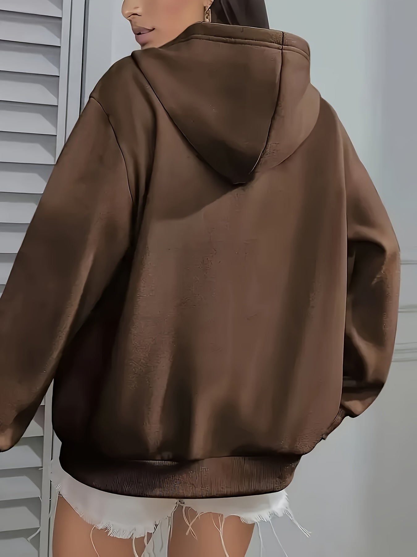 Women'S Comfort Fleece Lined Hoodie - Solid Color Long Sleeve with Kangaroo Pocket, Autumn And Winter Casual Pullover   OAXG Coffee Brown / S