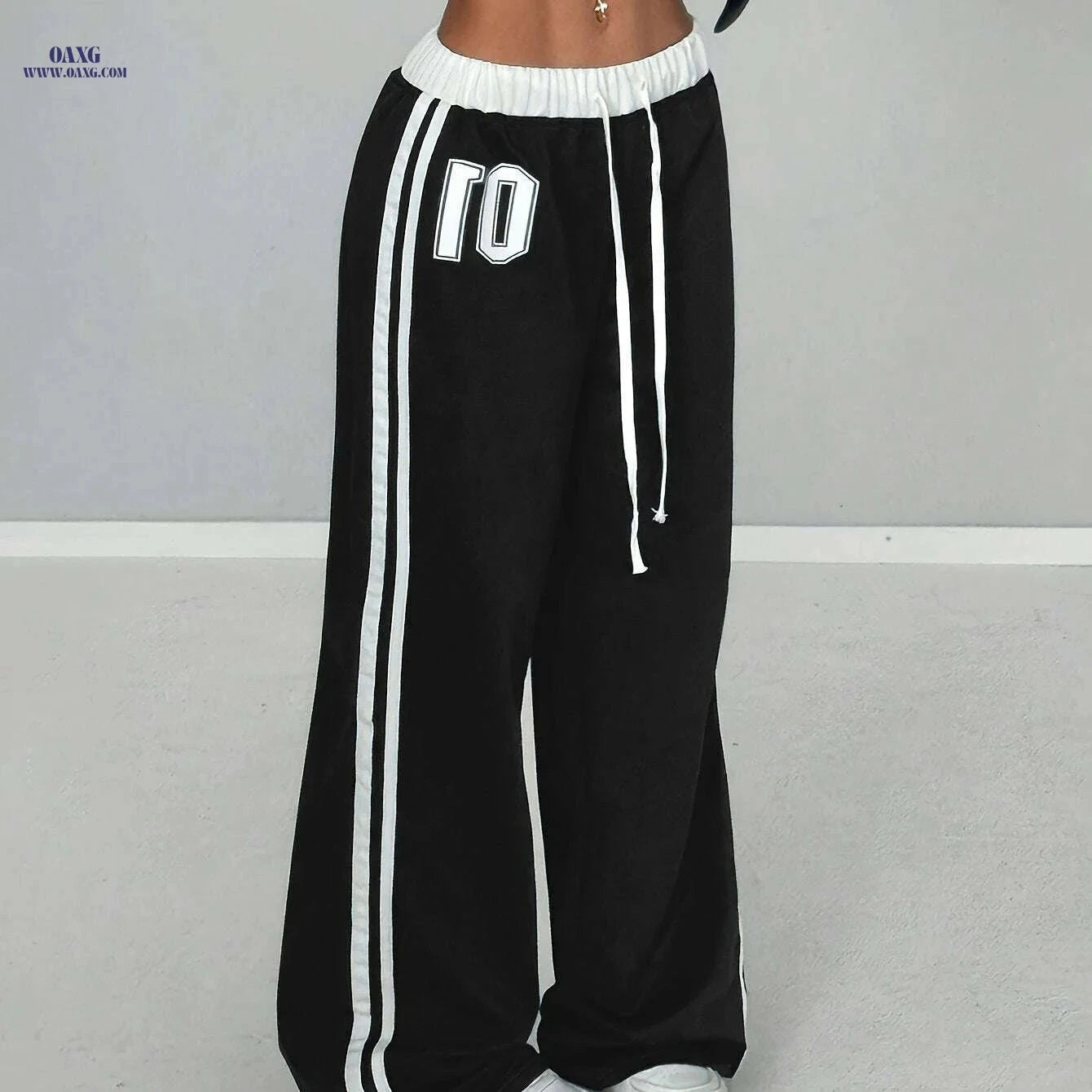Women's Comfortable Black Joggers - High-Waisted, Loose Fit, Drawstring   OAXG Navy Blue / XS