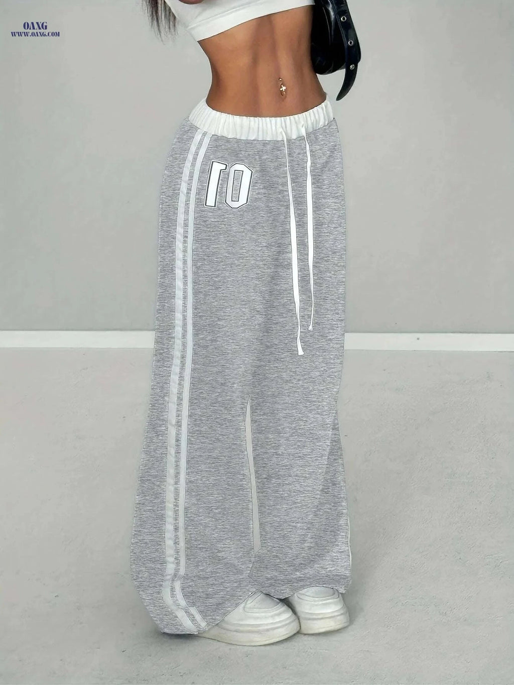 Women's Comfortable Black Joggers - High-Waisted, Loose Fit, Drawstring   OAXG Navy Blue / XS