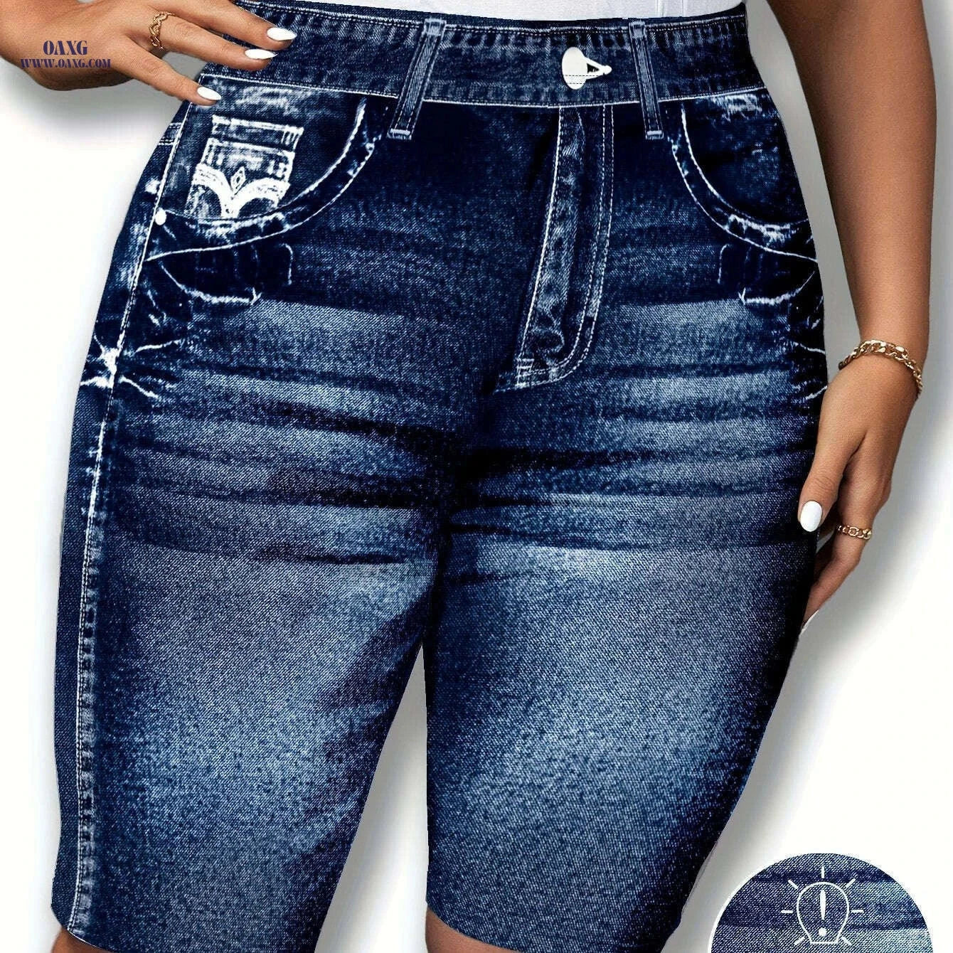 Women's Comfortable Stretchy Denim Shorts - Black & White Washed Style   OAXG 