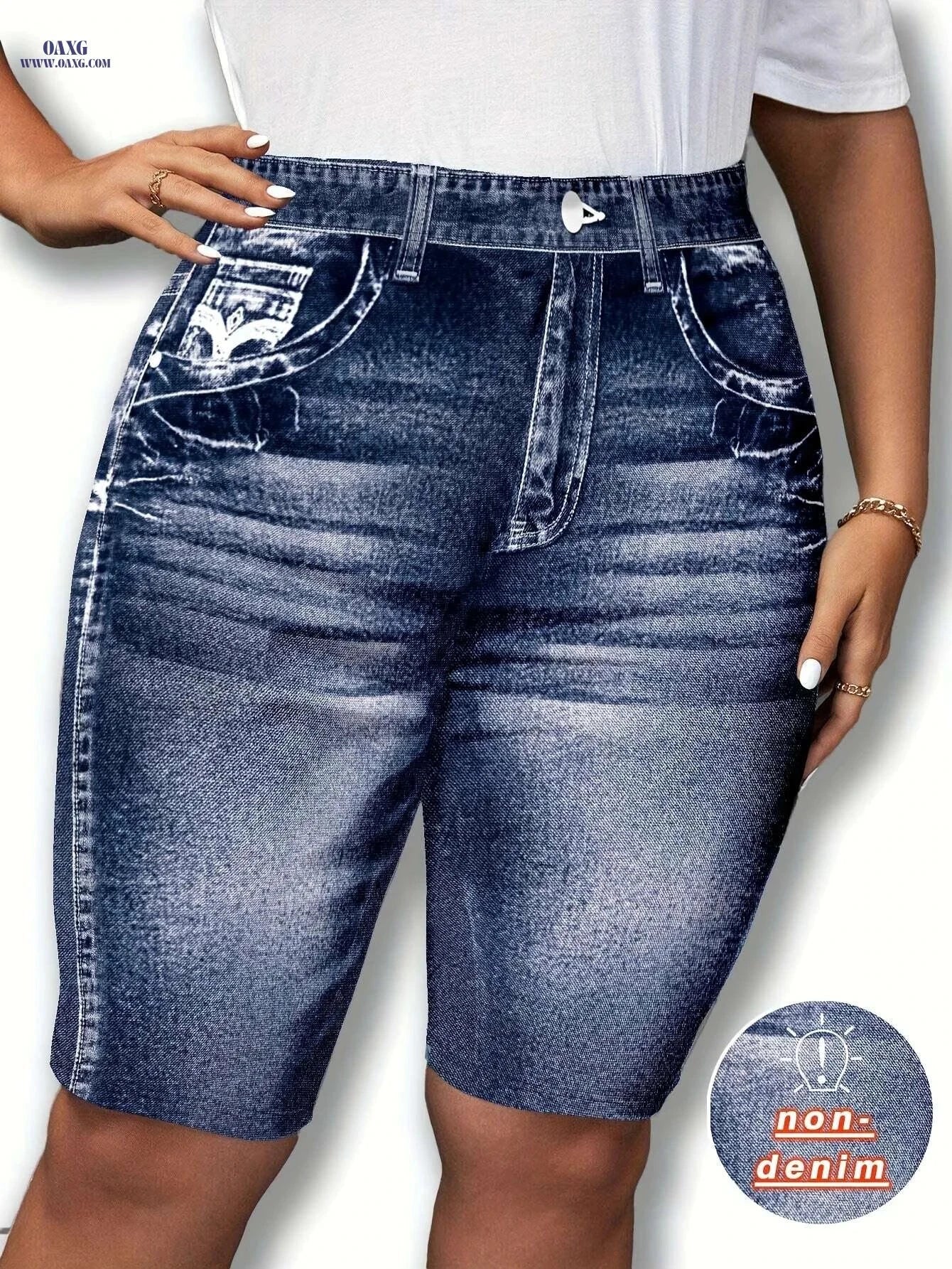 Women's Comfortable Stretchy Denim Shorts - Black & White Washed Style   OAXG 