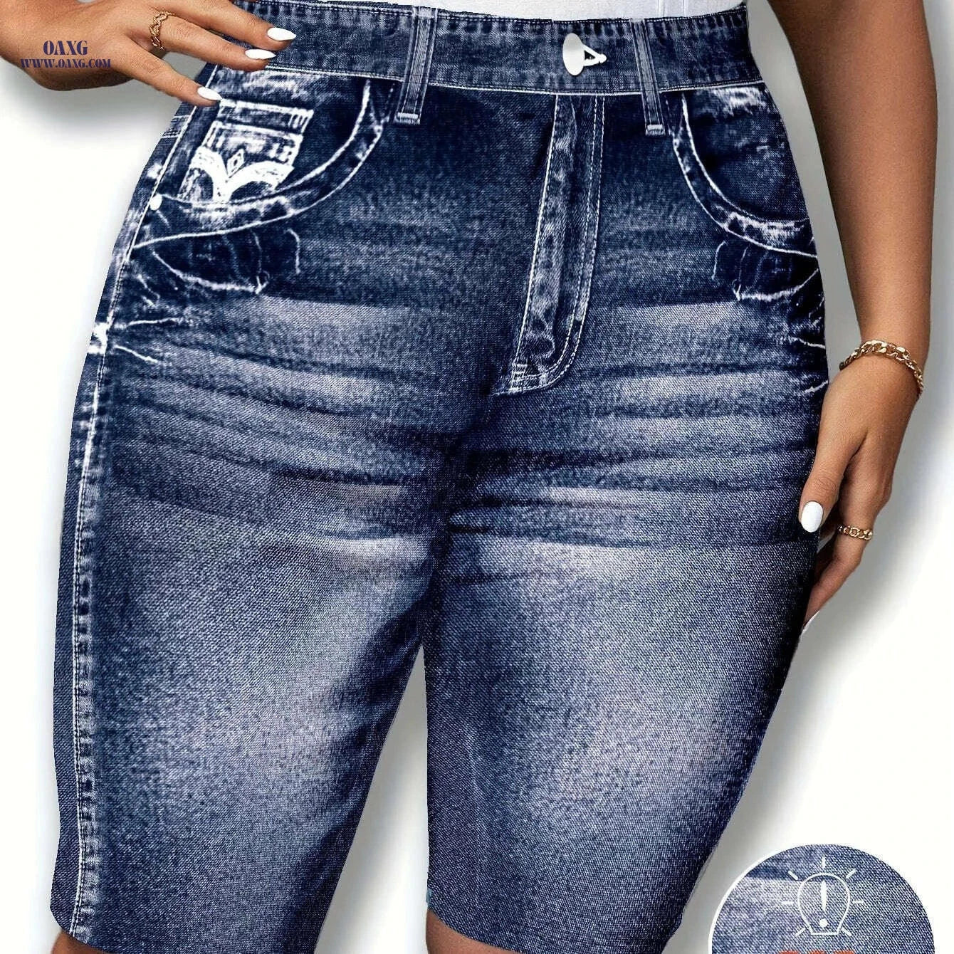 Women's Comfortable Stretchy Denim Shorts - Black & White Washed Style   OAXG 