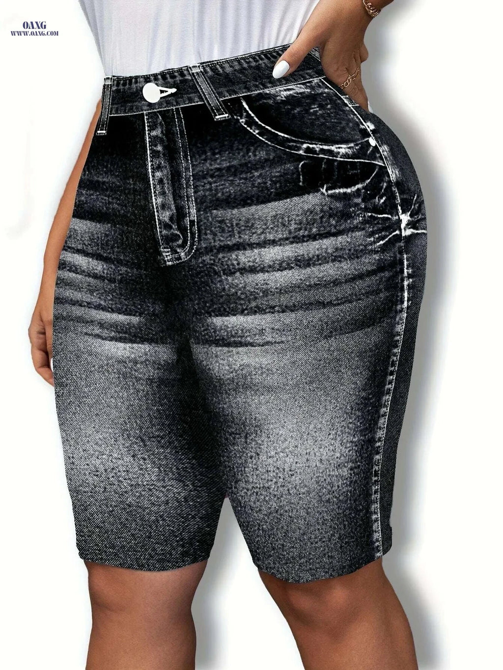 Women's Comfortable Stretchy Denim Shorts - Black & White Washed Style   OAXG 