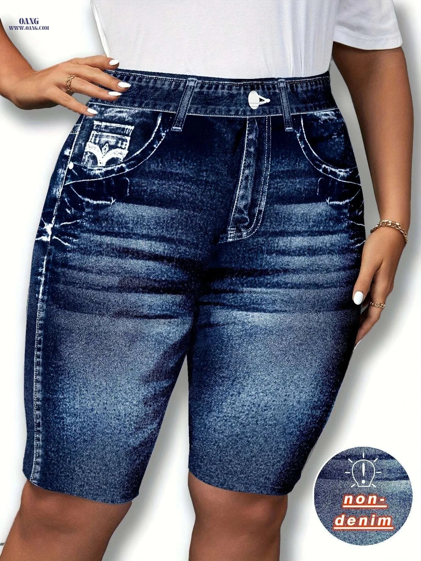 Women's Comfortable Stretchy Denim Shorts - Black & White Washed Style   OAXG 