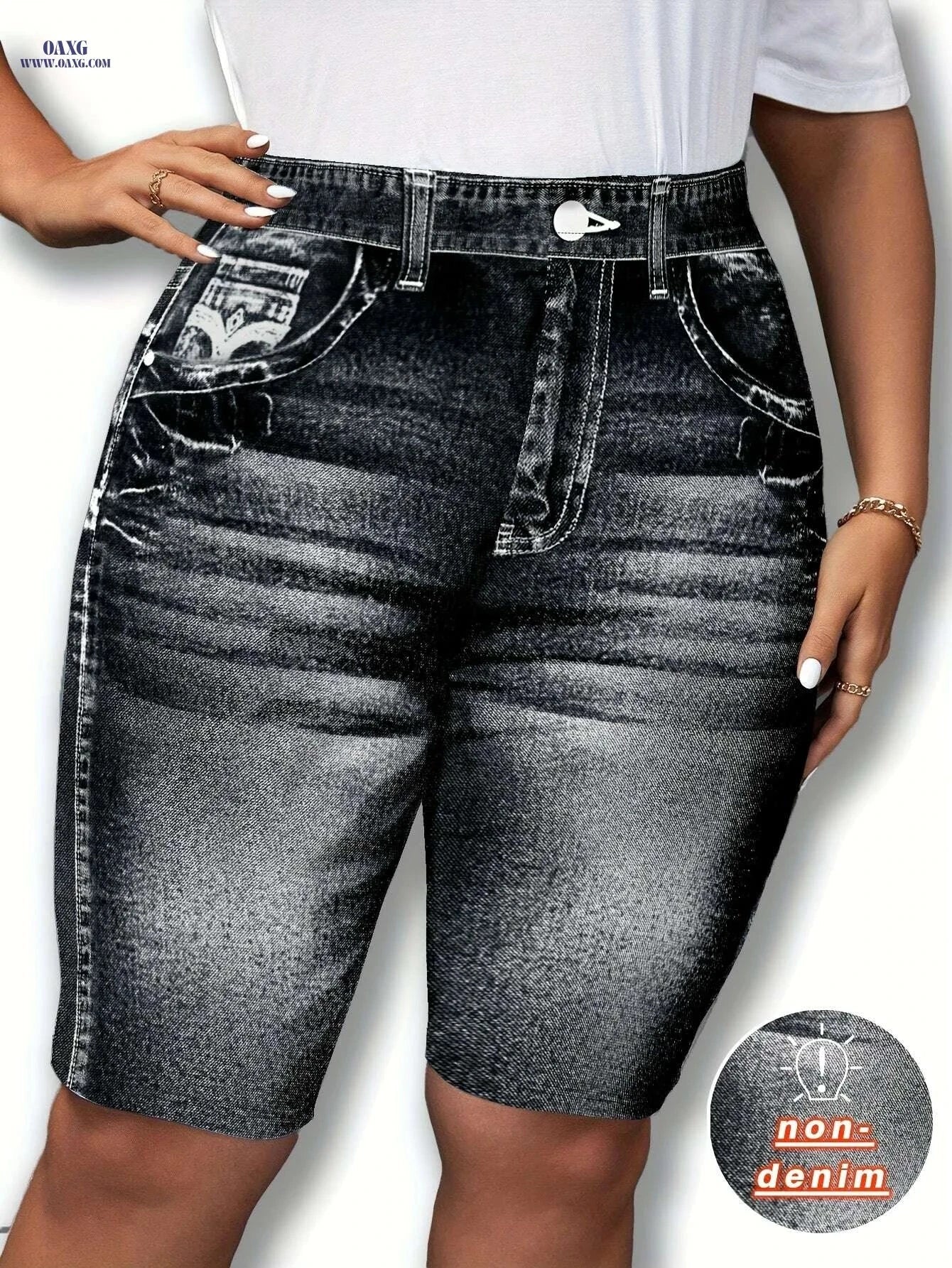 Women's Comfortable Stretchy Denim Shorts - Black & White Washed Style   OAXG 