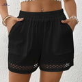 Women's Cotton Shorts with Pocket - Elegant Lace & Elastic Waistband   OAXG 