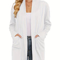 Women'S Cozy Cardigan - Long Sleeve Open Front Sweater with Pockets, Light Blue Casual Fall/Winter Top for Casual Attire, Cozy Fall Apparel | Relaxed Fit Sweater | Construction, Sweater Cardigan   OAXG White / S