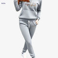Women's Cozy Fleece Hoodie & Jogger Set - Beige Geometric Print   OAXG 