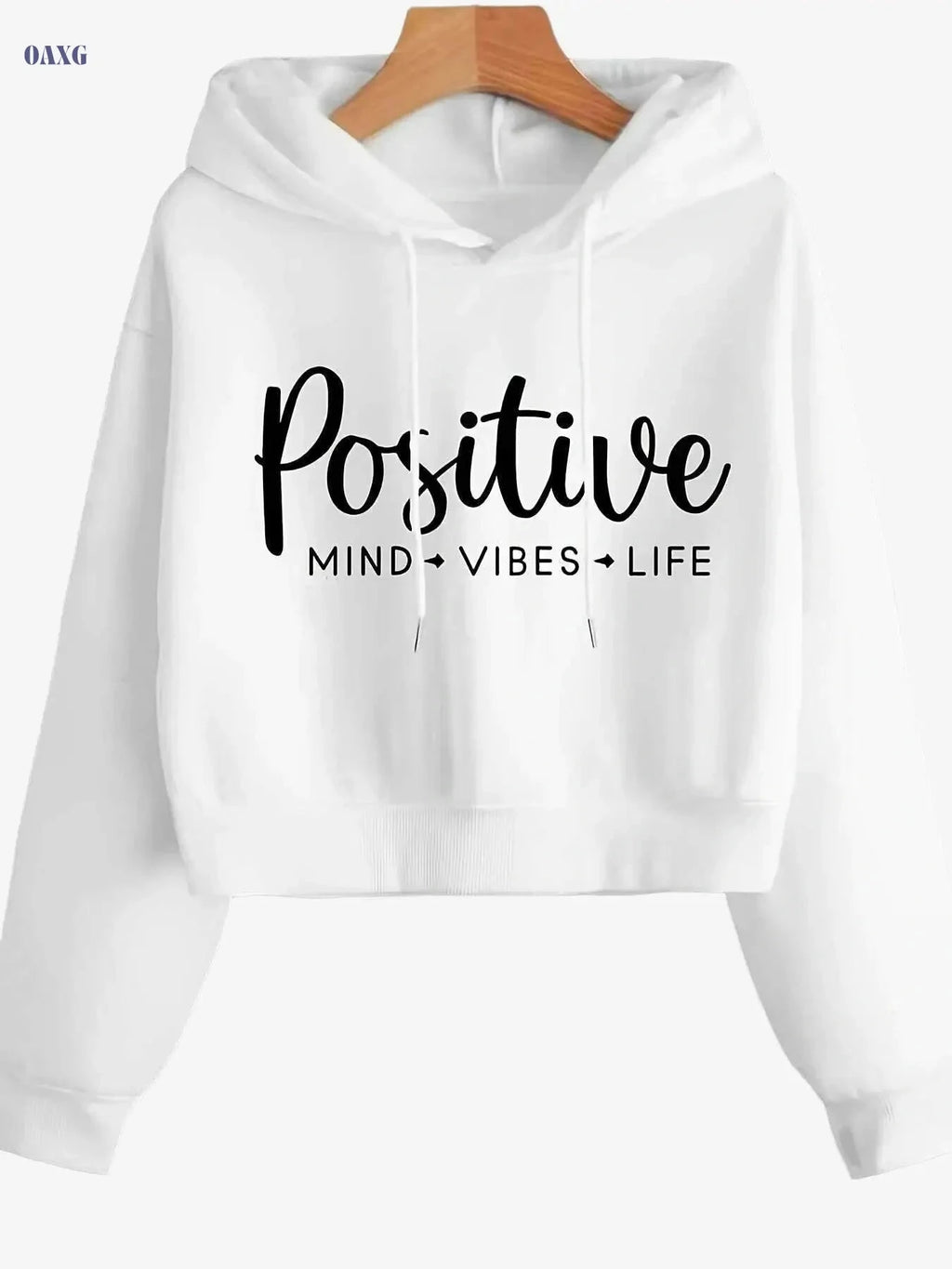 Women's Cozy Short-Sleeve Hoodie - "Positive Mind Vibes Life" Print   OAXG White / S