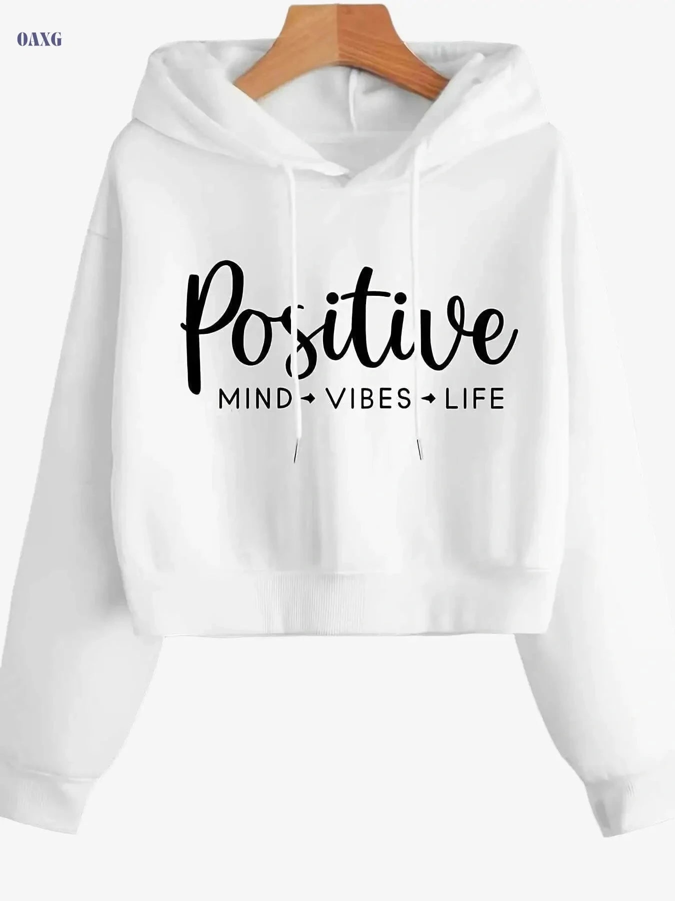 Women's Cozy Short-Sleeve Hoodie - "Positive Mind Vibes Life" Print   OAXG White / S