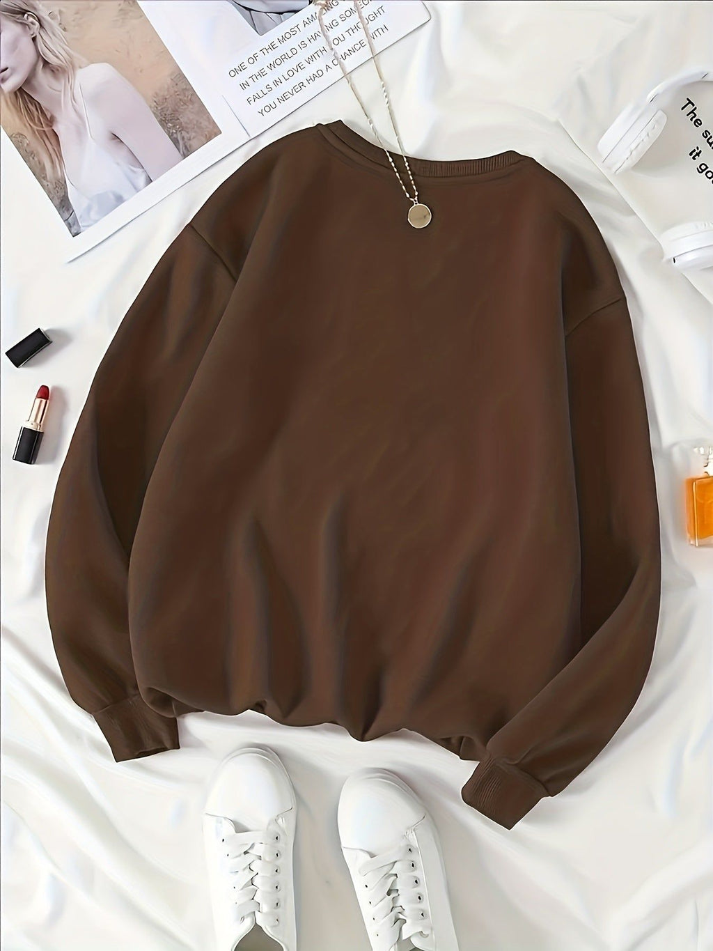 Women's Crewneck Sweatshirt - Brooklyn Letter Graphic Print Fashion   OAXG Coffee Brown / XS