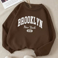 Women's Crewneck Sweatshirt - Brooklyn Letter Graphic Print Fashion   OAXG Coffee Brown / XS