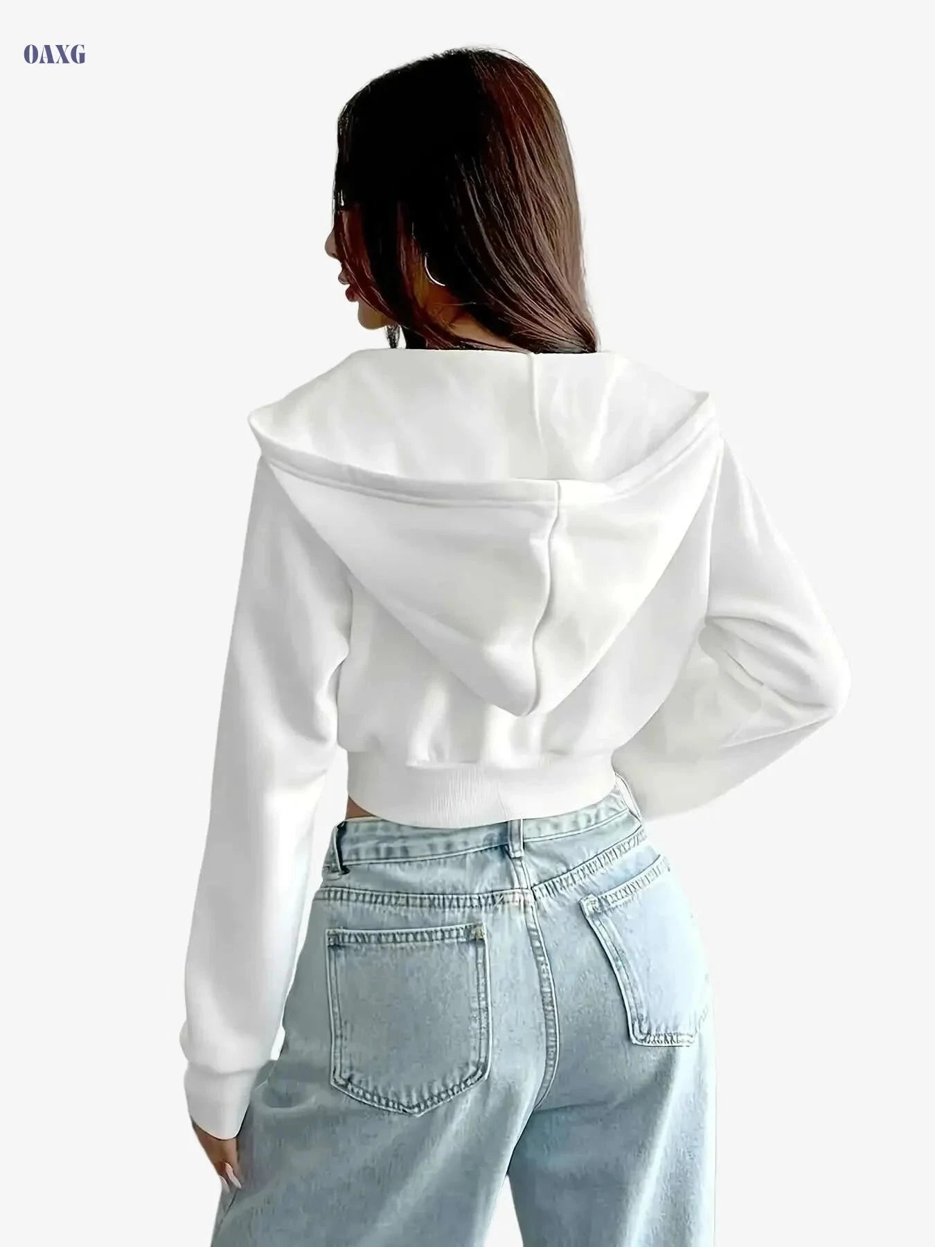 Women's Crop Hoodie Jacket - Ultra-Soft Zip-Up, All-Season Fashion   OAXG 