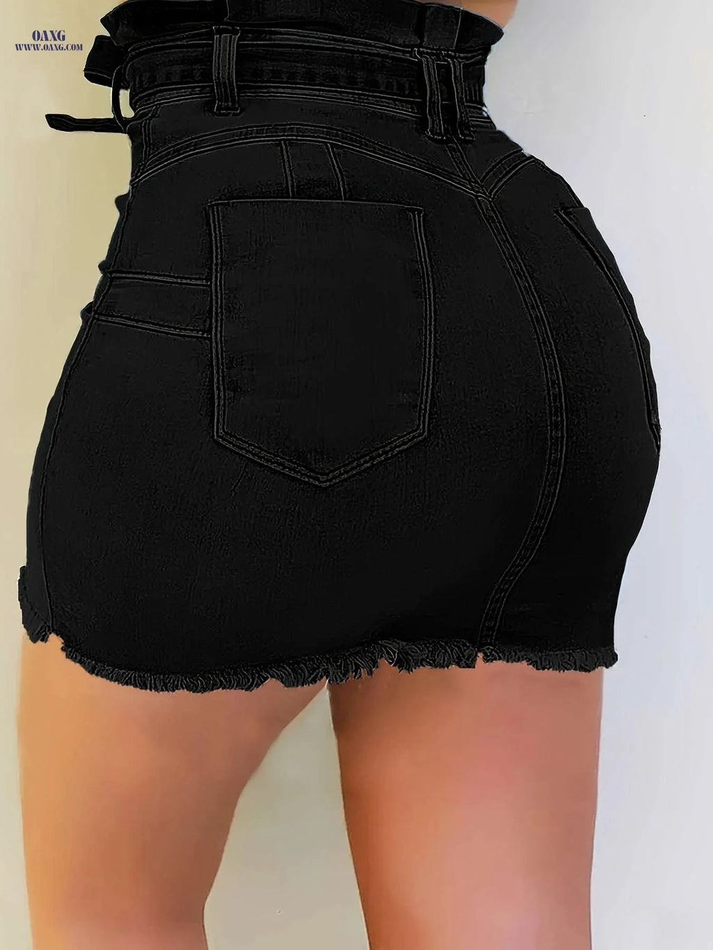 Women's Denim Mini Skirt - Button Detail, Frayed Hem, Regular Fit   OAXG Black / S