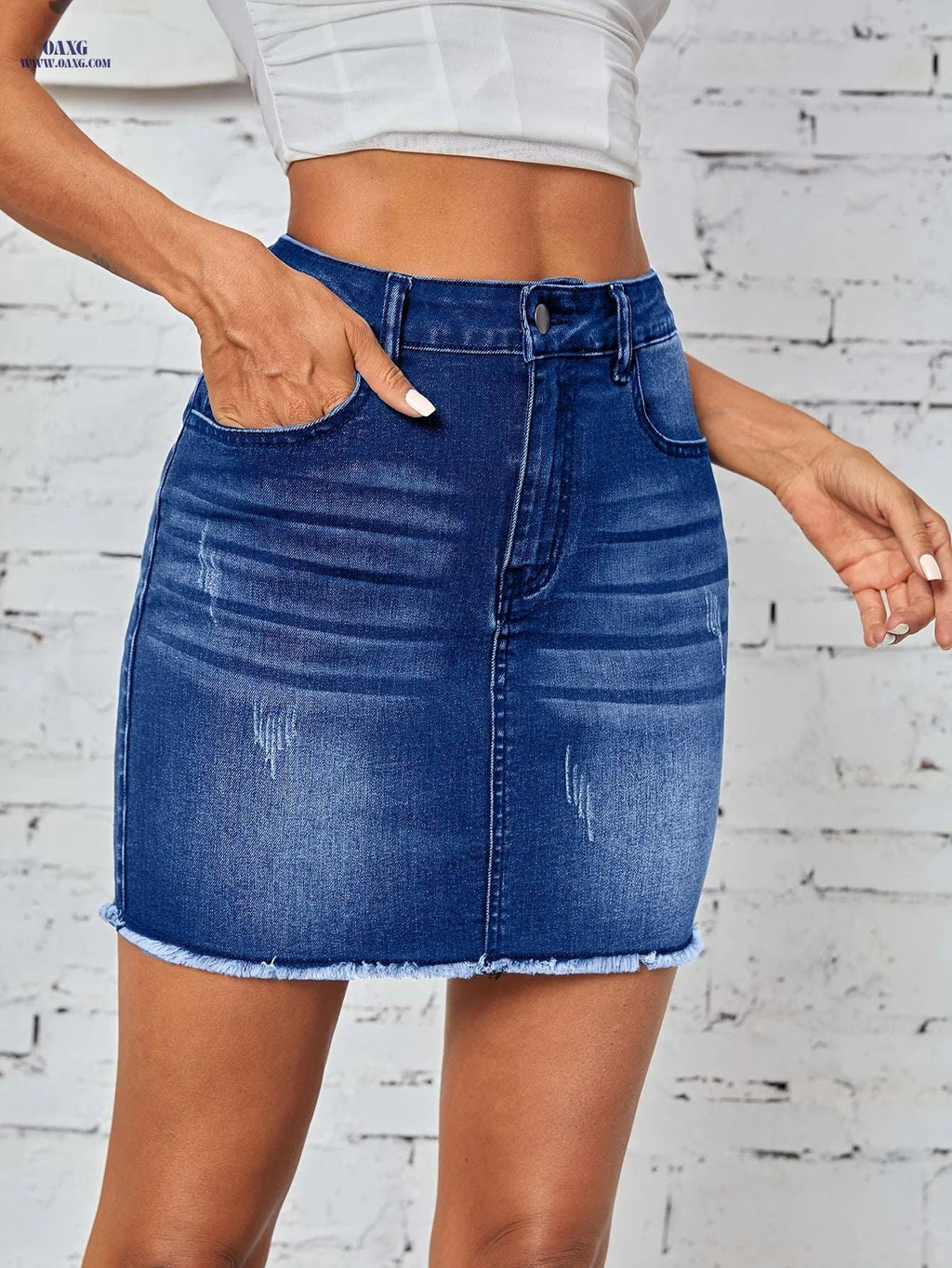 Women's Denim Mini Skirt - Casual Style, Medium Stretch Fabric   OAXG 
