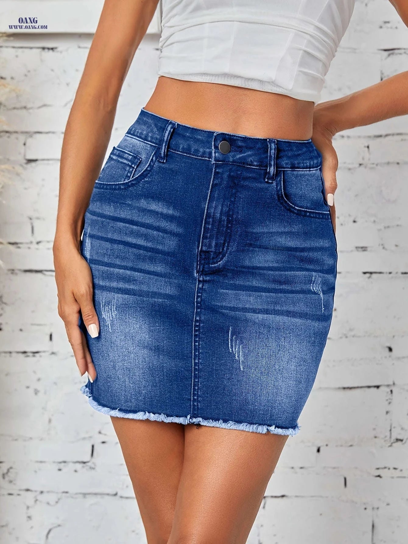 Women's Denim Mini Skirt - Casual Style, Medium Stretch Fabric   OAXG Blue / S