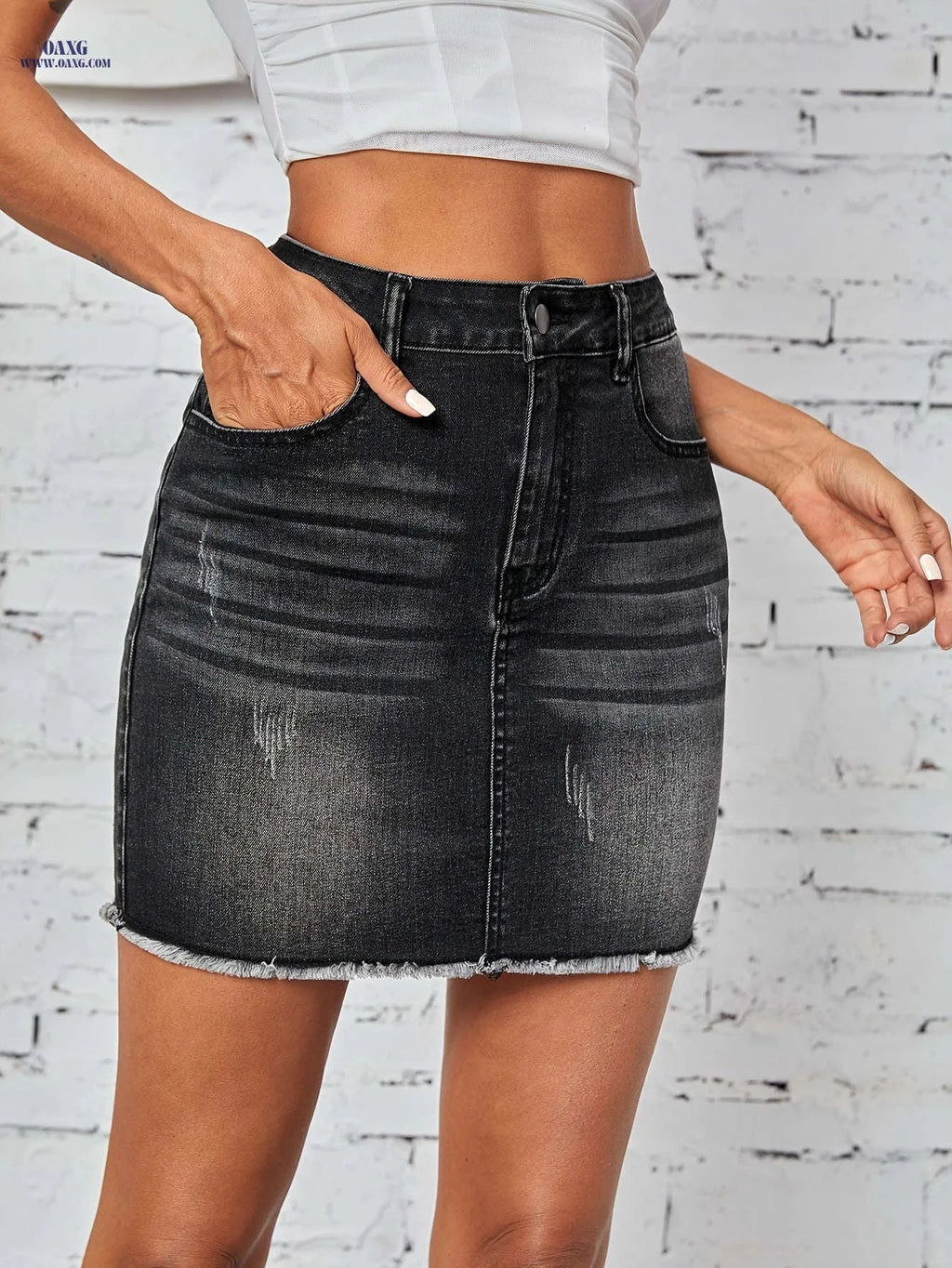 Women's Denim Mini Skirt - Casual Style, Medium Stretch Fabric   OAXG Blue / S