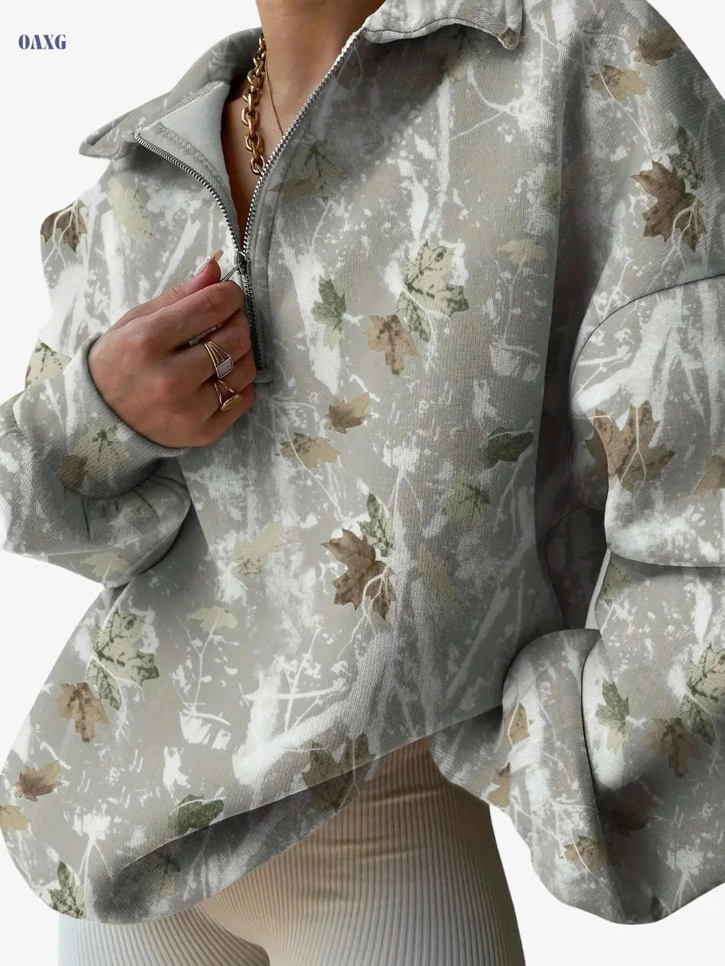 Women's Digital Print Zip-Up Hoodie - Stylish Casual Fall/Winter Wear   OAXG 
