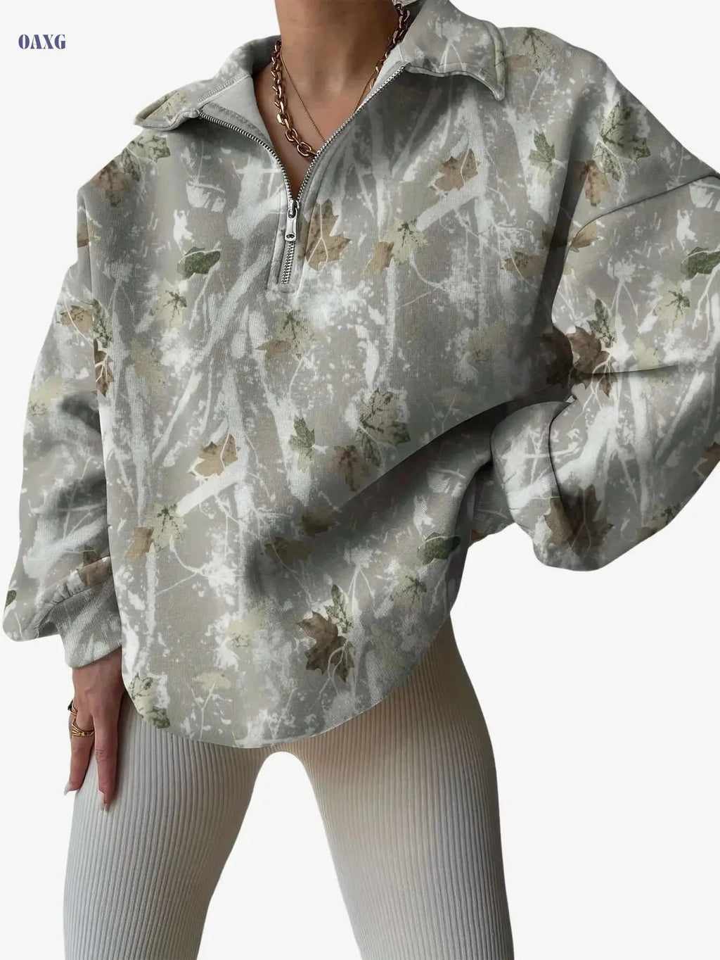 Women's Digital Print Zip-Up Hoodie - Stylish Casual Fall/Winter Wear   OAXG Mixed Color / S