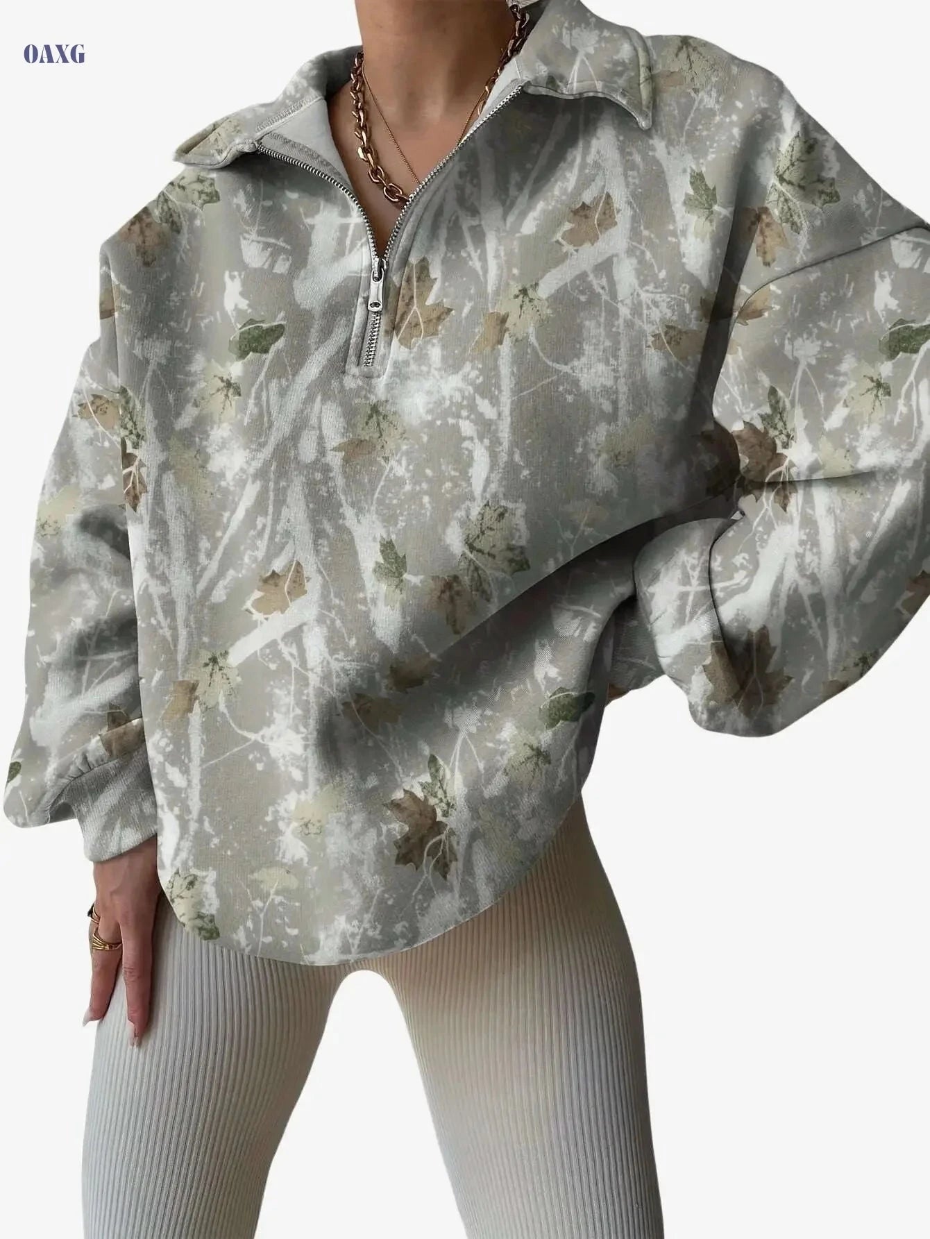Women's Digital Print Zip-Up Hoodie - Stylish Casual Fall/Winter Wear   OAXG Mixed Color / S