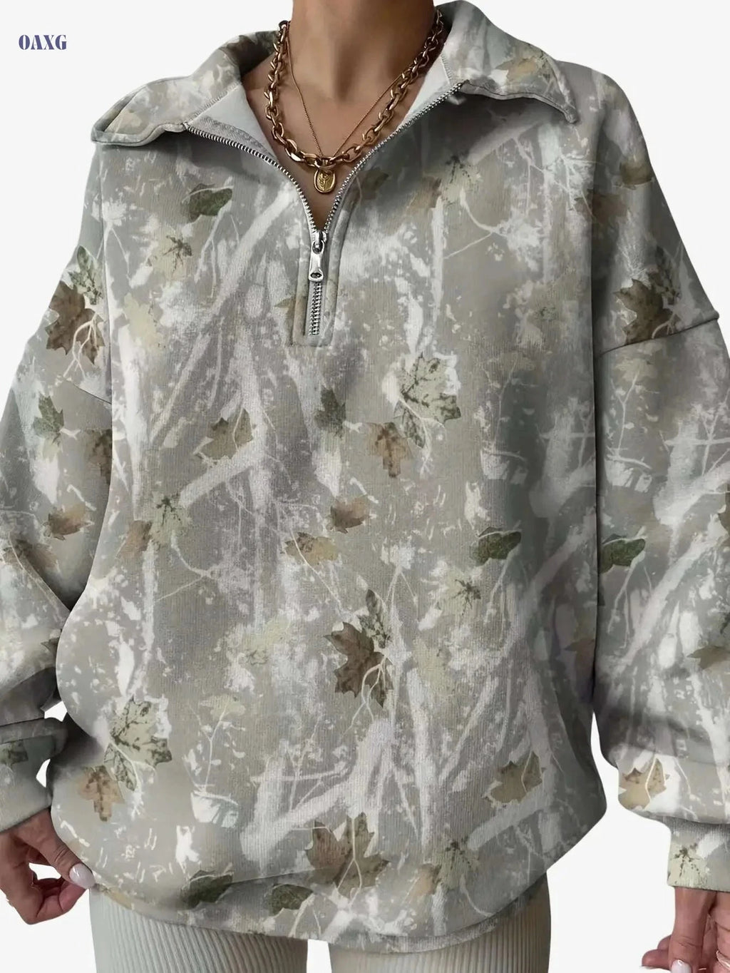 Women's Digital Print Zip-Up Hoodie - Stylish Casual Fall/Winter Wear   OAXG Mixed Color / S