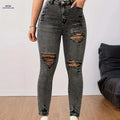 Women's Distressed Gray High-Waisted Skinny Jeans - Casual Fit   OAXG grey / XS