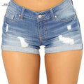 Women's Distressed Ripped Denim Shorts - Frayed Hem, Faded Blue   OAXG 