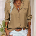Women'S Double Bag Cover Blanket-Breasted Button Lapel Shirt, Soft Fabric Comfortable Cool Elegant Style Daily Style Casual Style Spring And Summer Style Summer Style   OAXG Khaki / S