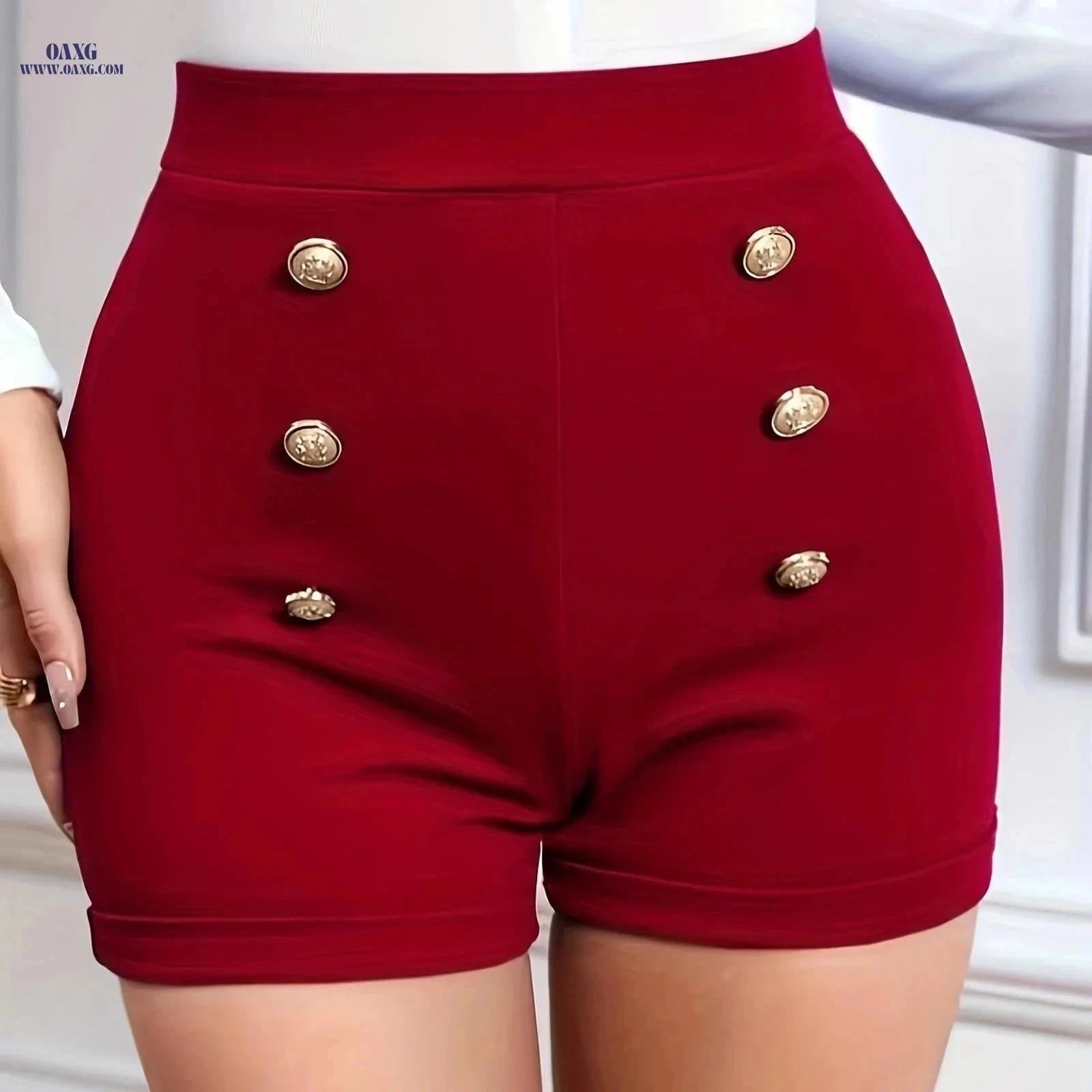 Women's Double Breasted High Waist Shorts - Versatile Spring Style   OAXG Black / XS