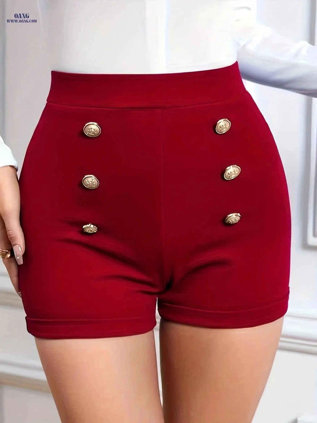 Women's Double Breasted High Waist Shorts - Versatile Spring Style   OAXG Black / XS