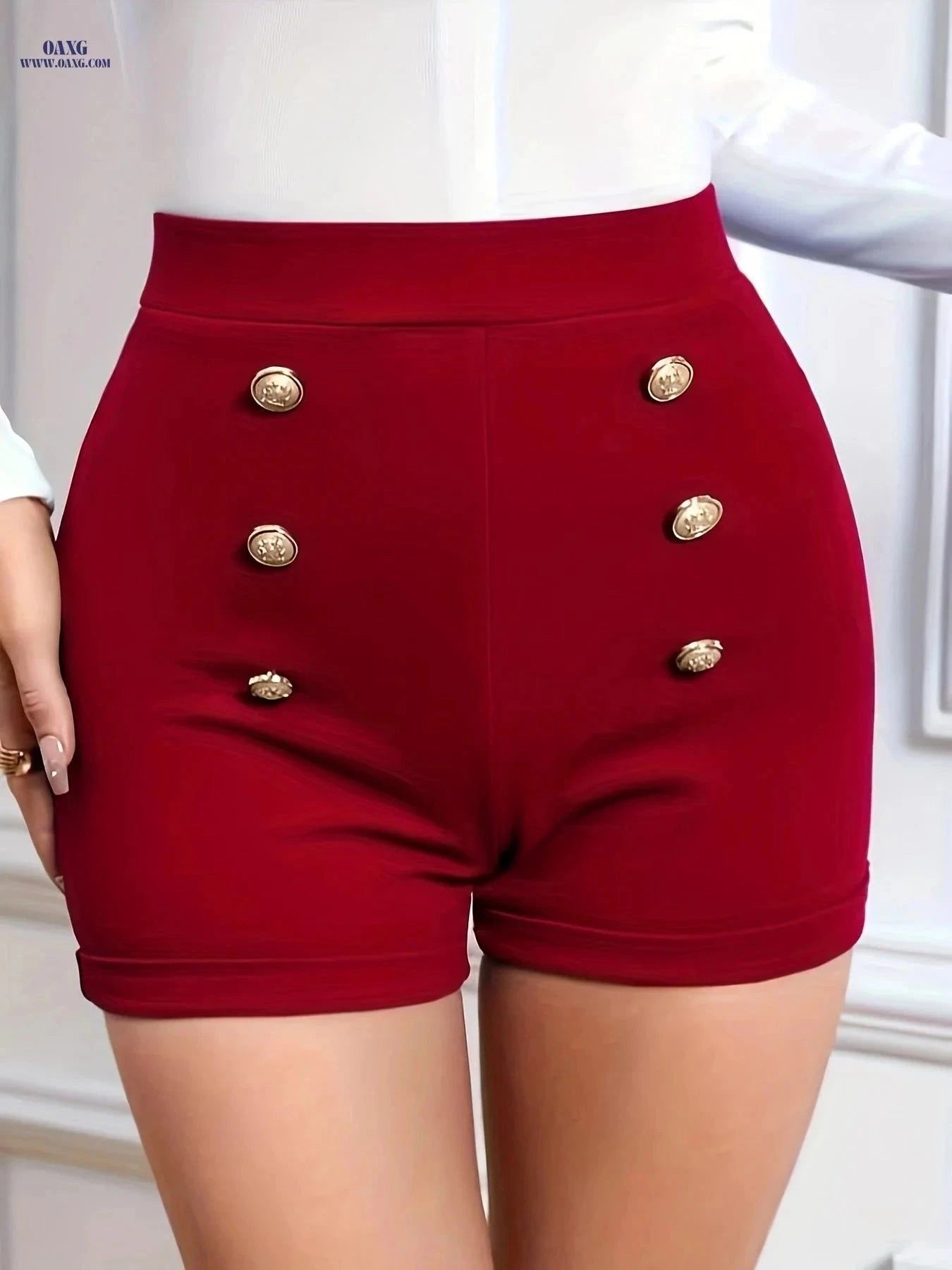 Women's Double Breasted High Waist Shorts - Versatile Spring Style   OAXG Black / XS