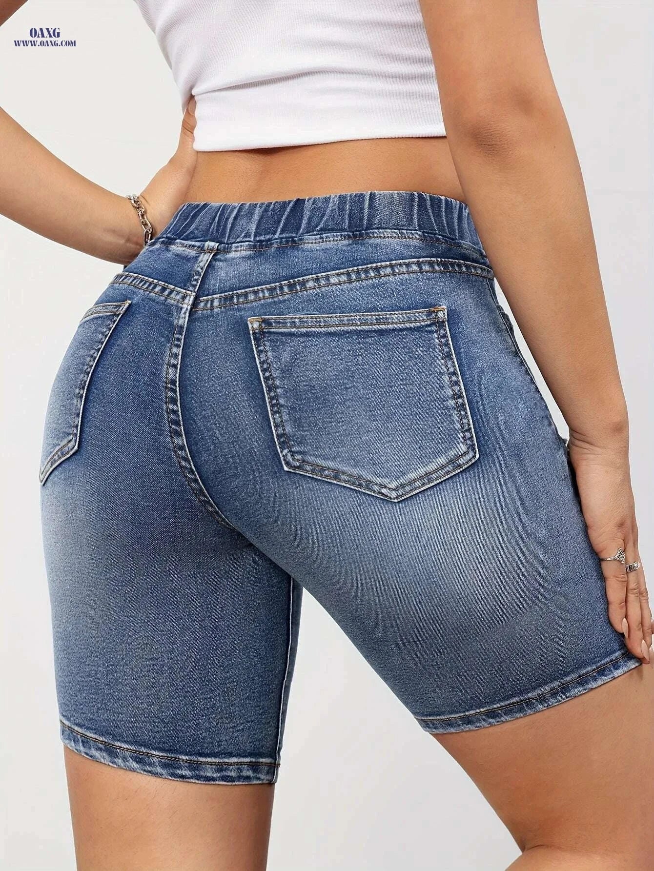 Women's Drawstring Elastic Ripped Denim Shorts - Casual Summer Style   OAXG 