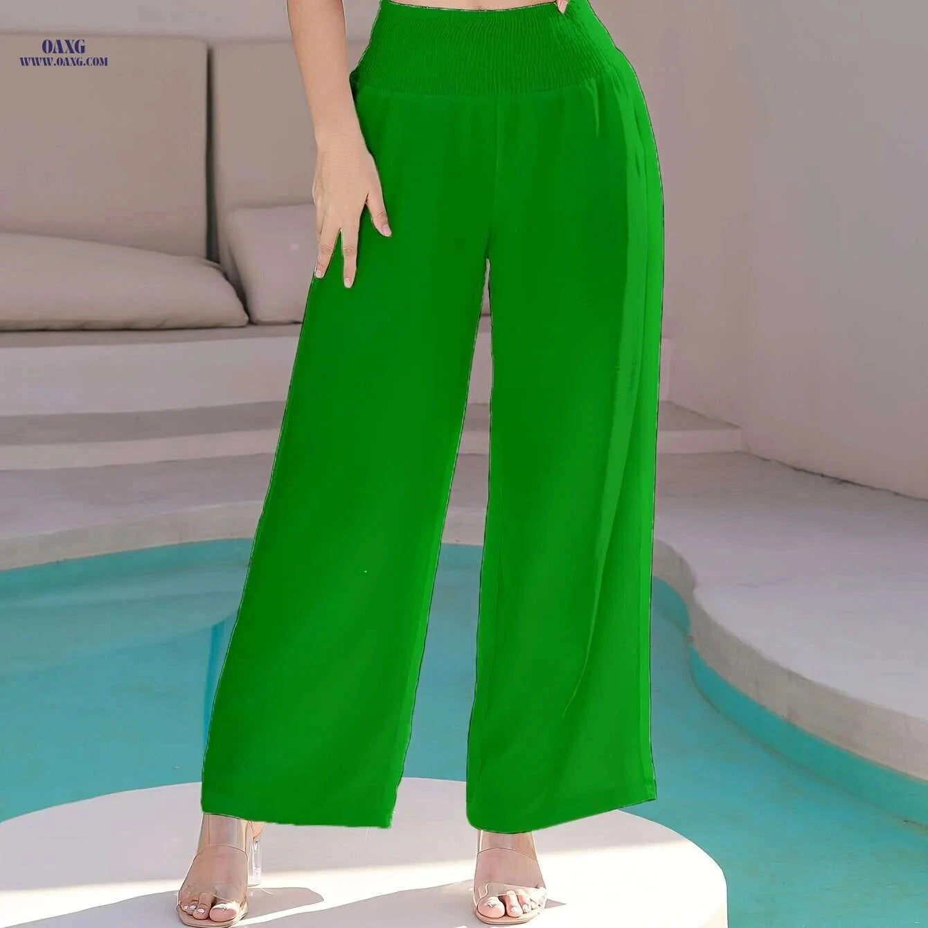 Women's Elastic Waist Straight-Leg Pants - Casual Elegant Travel Trousers   OAXG 
