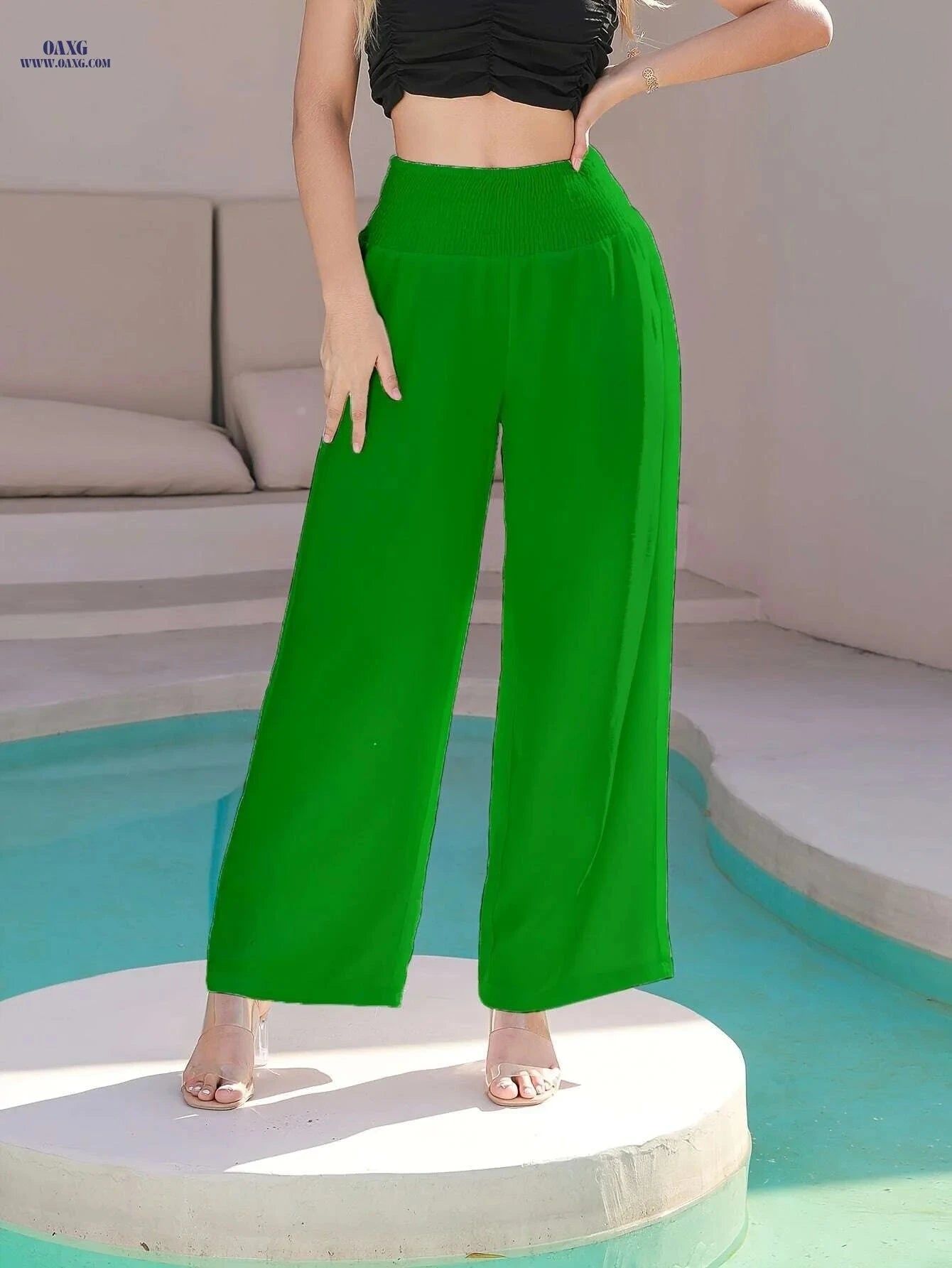 Women's Elastic Waist Straight-Leg Pants - Casual Elegant Travel Trousers   OAXG 