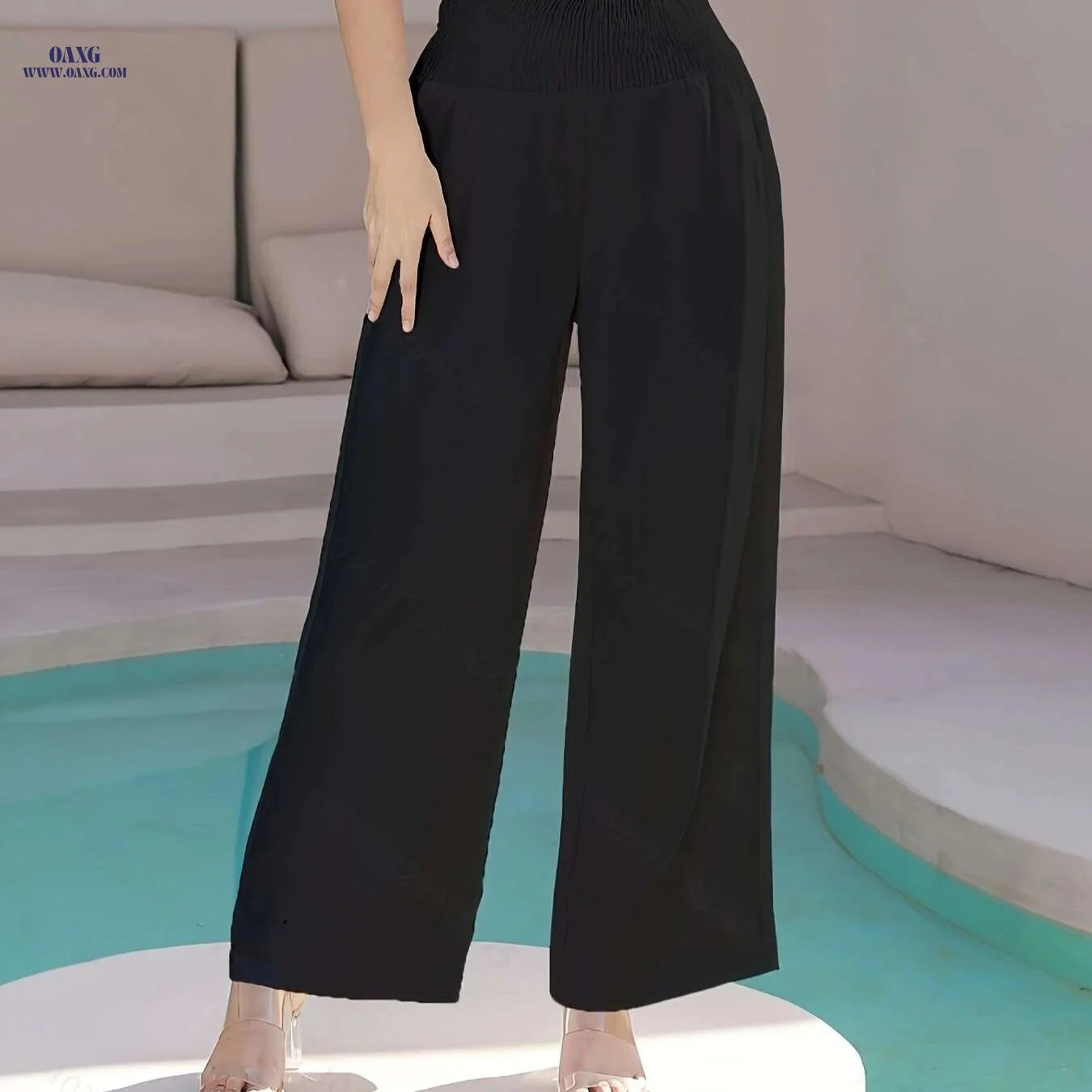 Women's Elastic Waist Straight-Leg Pants - Casual Elegant Travel Trousers   OAXG 