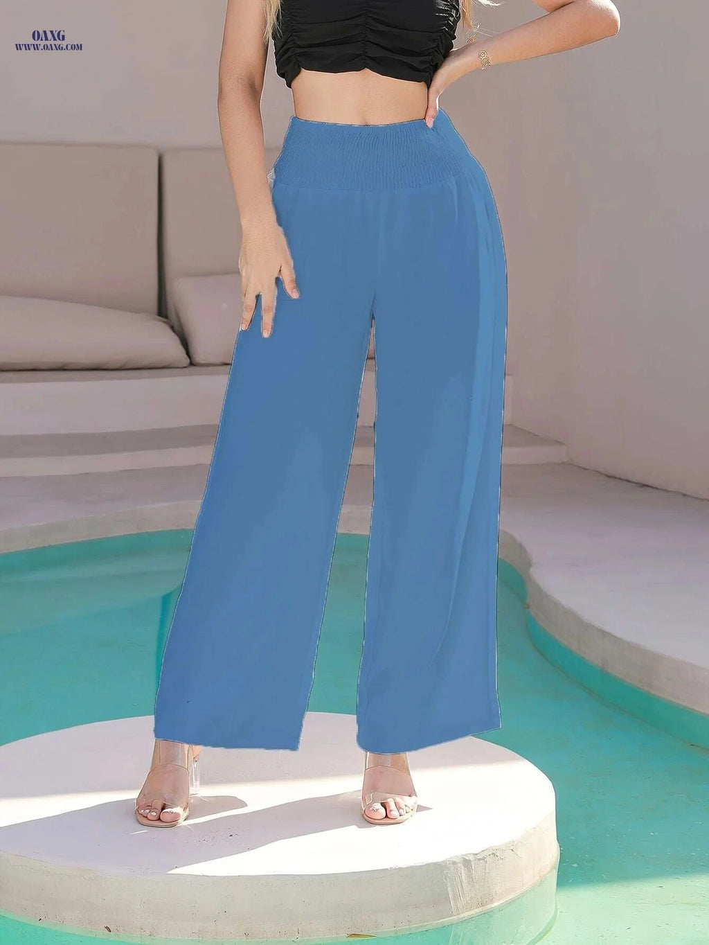 Women's Elastic Waist Straight-Leg Pants - Casual Elegant Travel Trousers   OAXG 