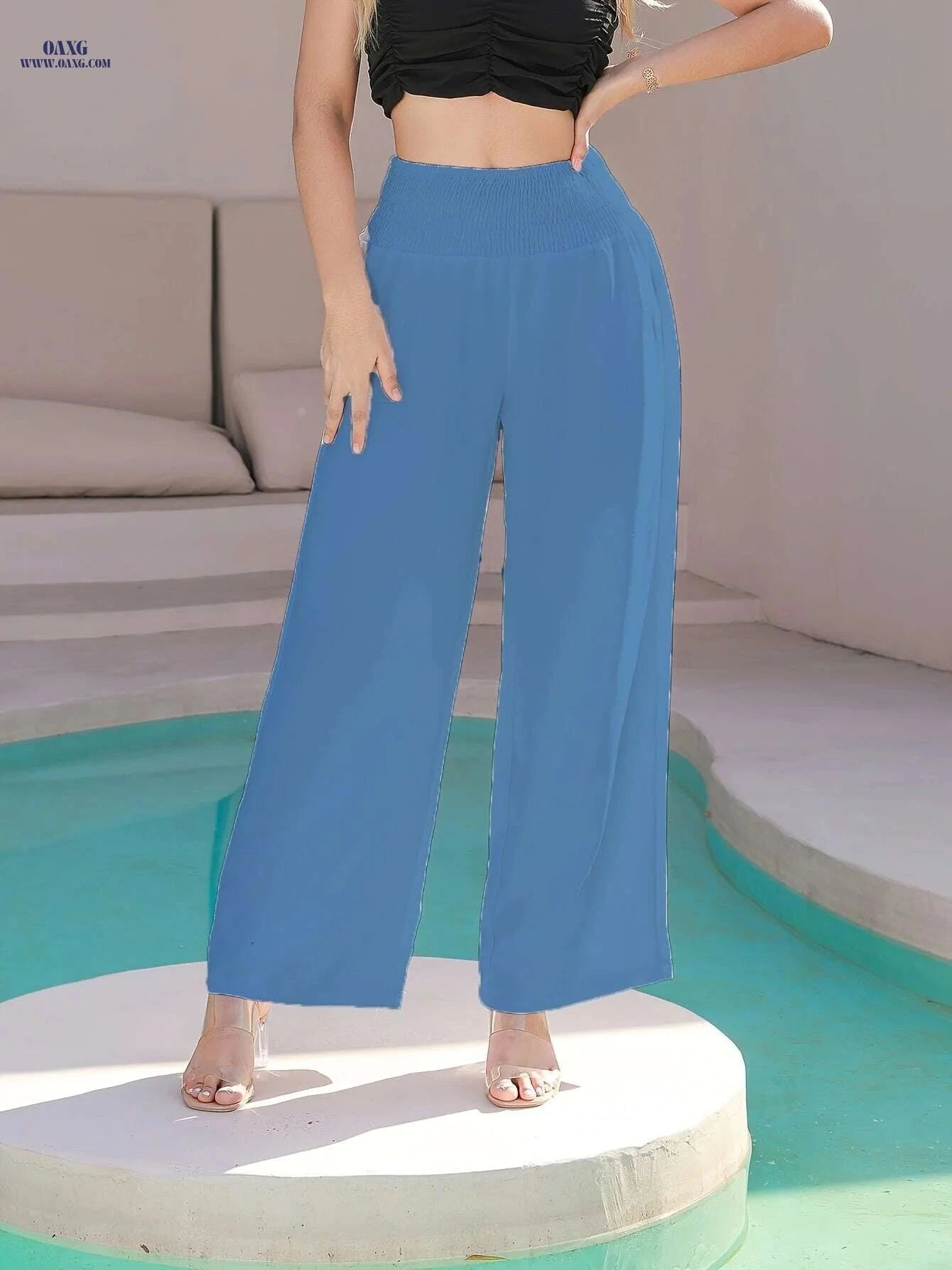 Women's Elastic Waist Straight-Leg Pants - Casual Elegant Travel Trousers   OAXG 