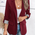 Women's Elegant 3/4 Sleeve Blazer Jacket - All-Season Office Wear   OAXG Deep Red / L