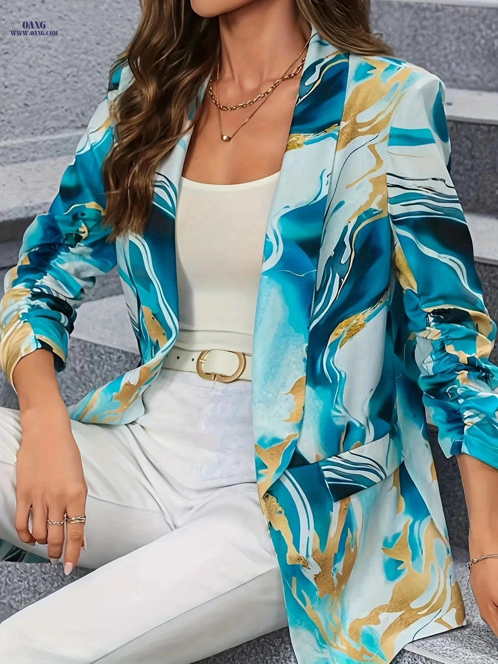 Women's Elegant Abstract Gradient Blazer - Perfect for Office & Date   OAXG 
