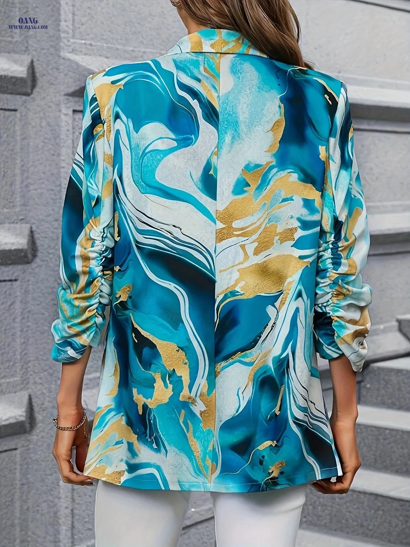 Women's Elegant Abstract Gradient Blazer - Perfect for Office & Date   OAXG Peacock Blue / S
