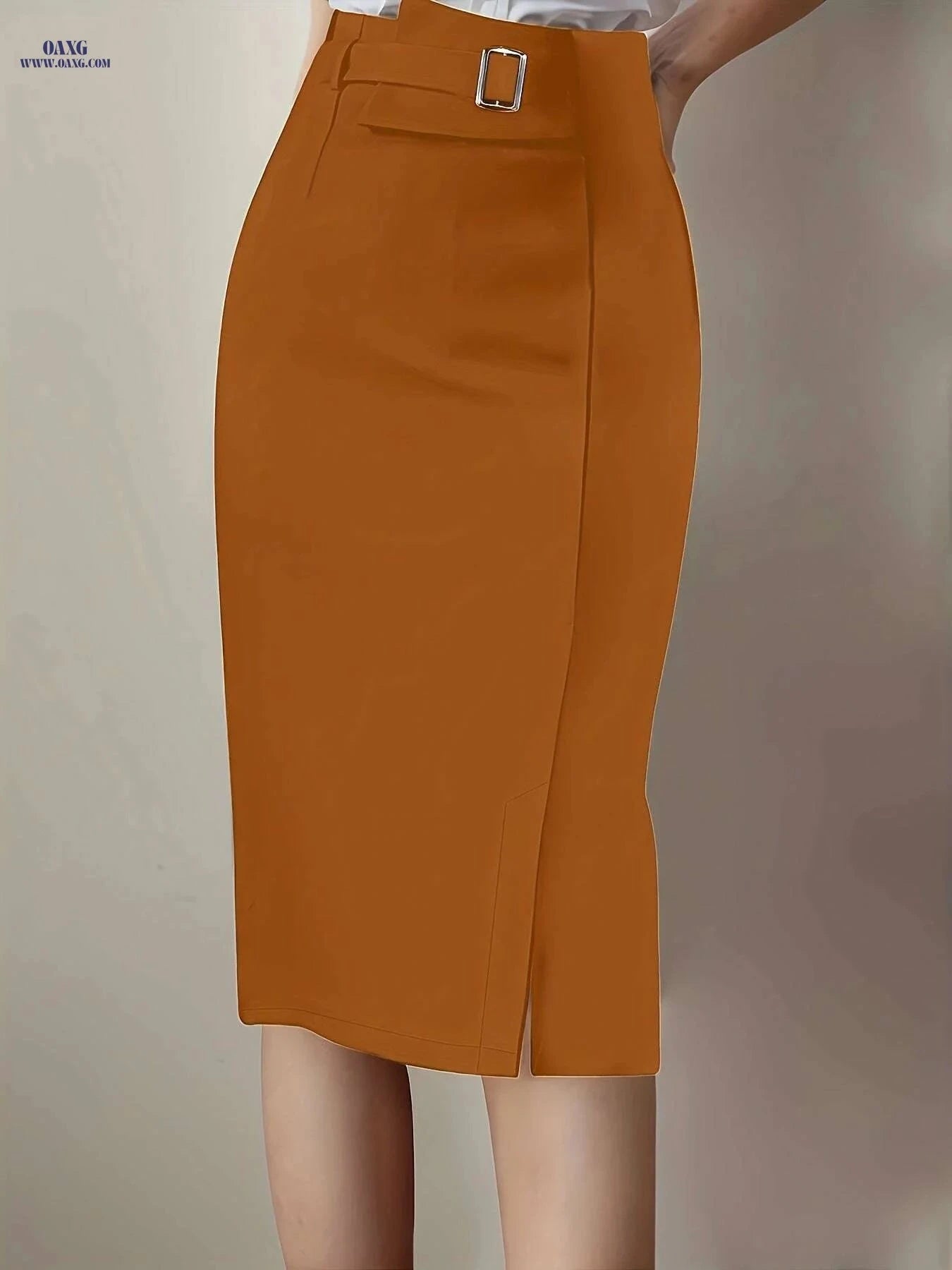 Women's Elegant Belted Maxi Skirt - Chic Formal & Everyday Outfit   OAXG Navy Blue / XS