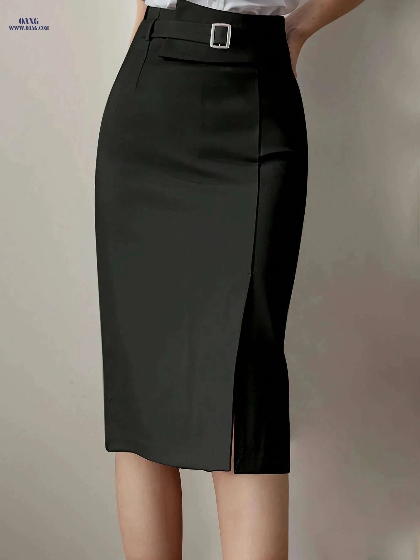 Women's Elegant Belted Maxi Skirt - Chic Formal & Everyday Outfit   OAXG Navy Blue / XS