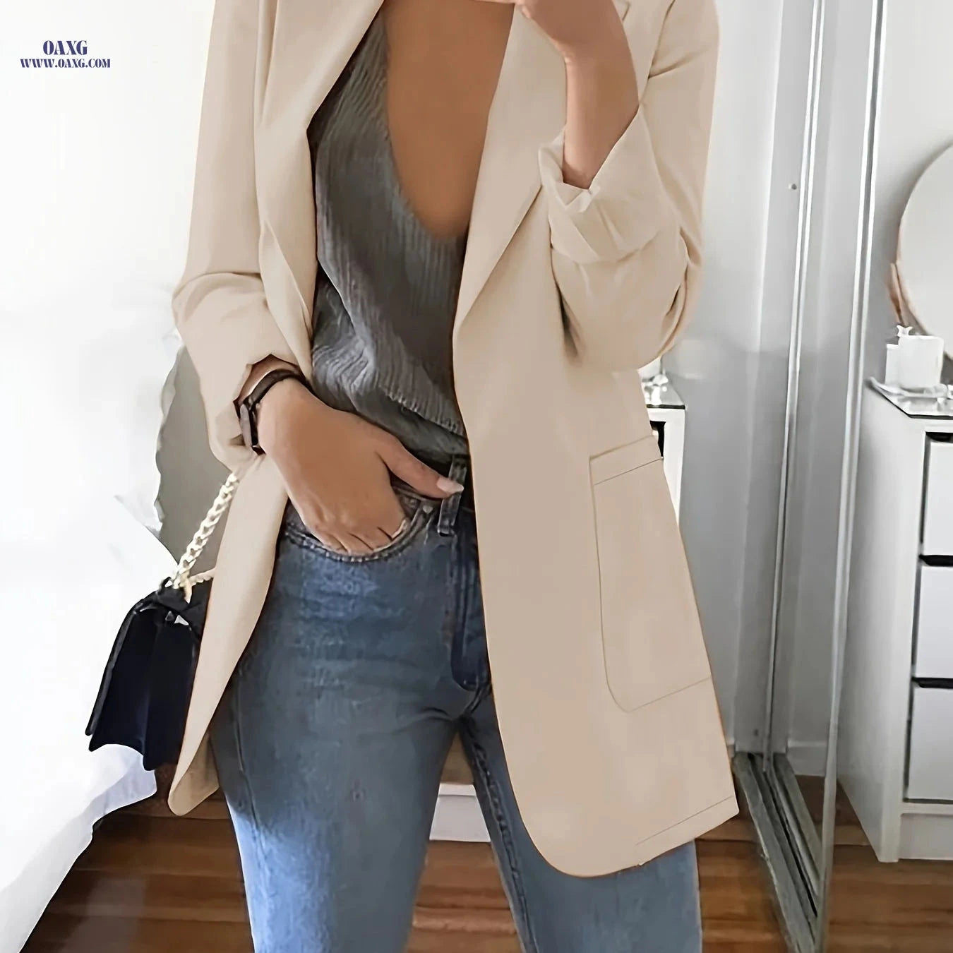 Women's Elegant Blazer - Structured Formal Jacket for Year-Round Wear   OAXG 